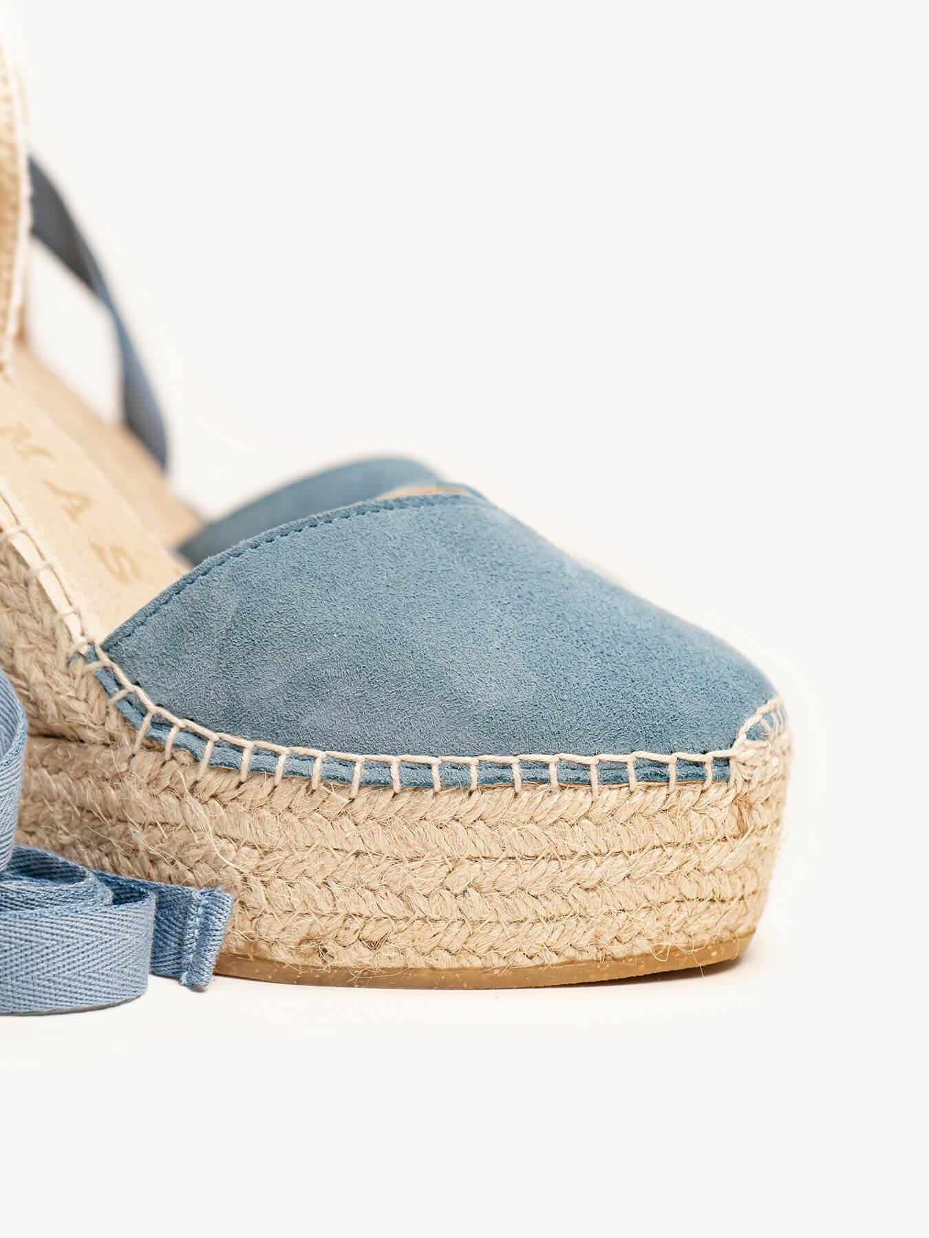 Sandália Romero Anabela 12 cm Camurça Azul Jeans
