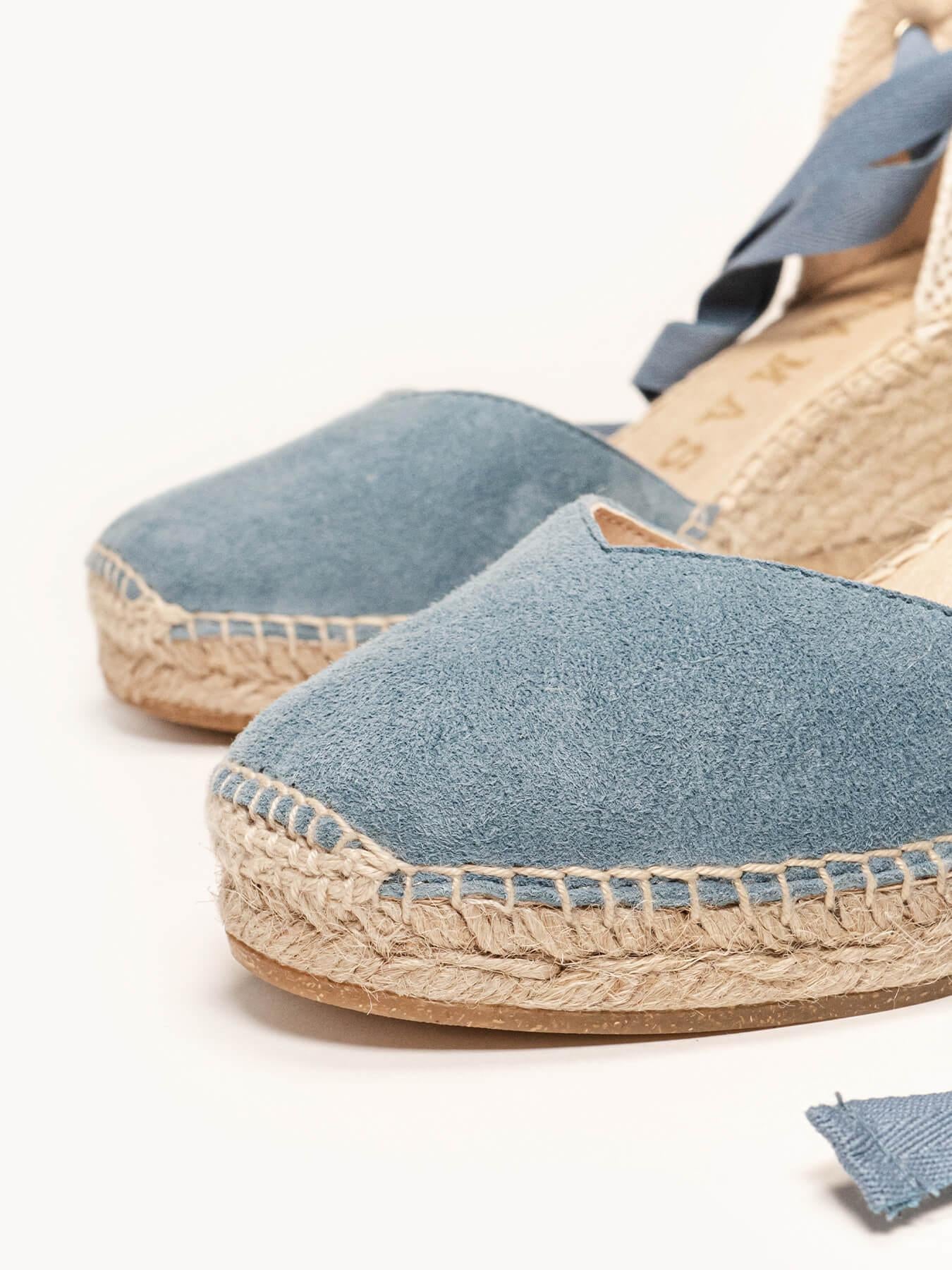 Sandália Anabela Média Romero Camurça Azul Jeans