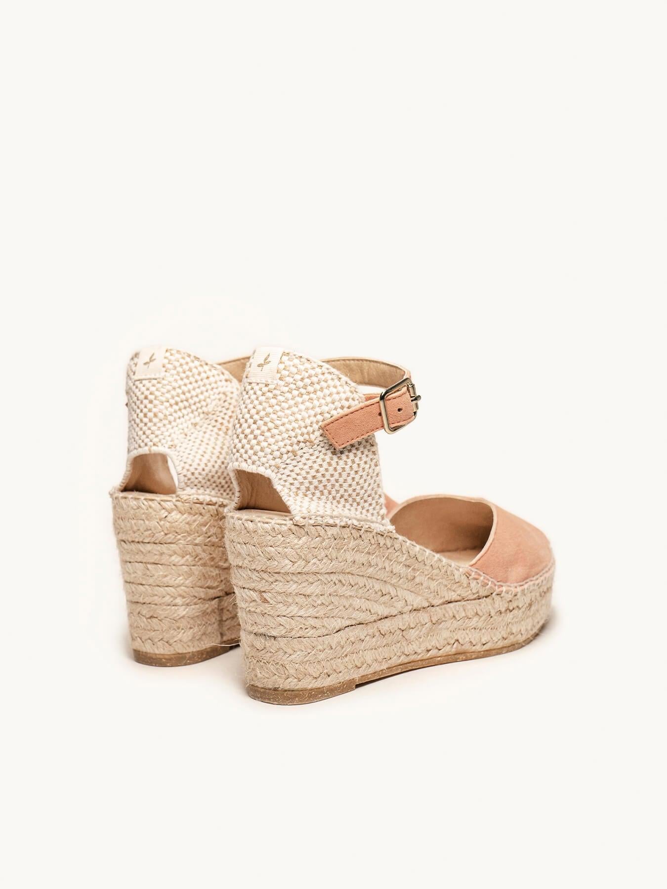Sandália Jara Anabela 8 cm Camurça Laranja Claro