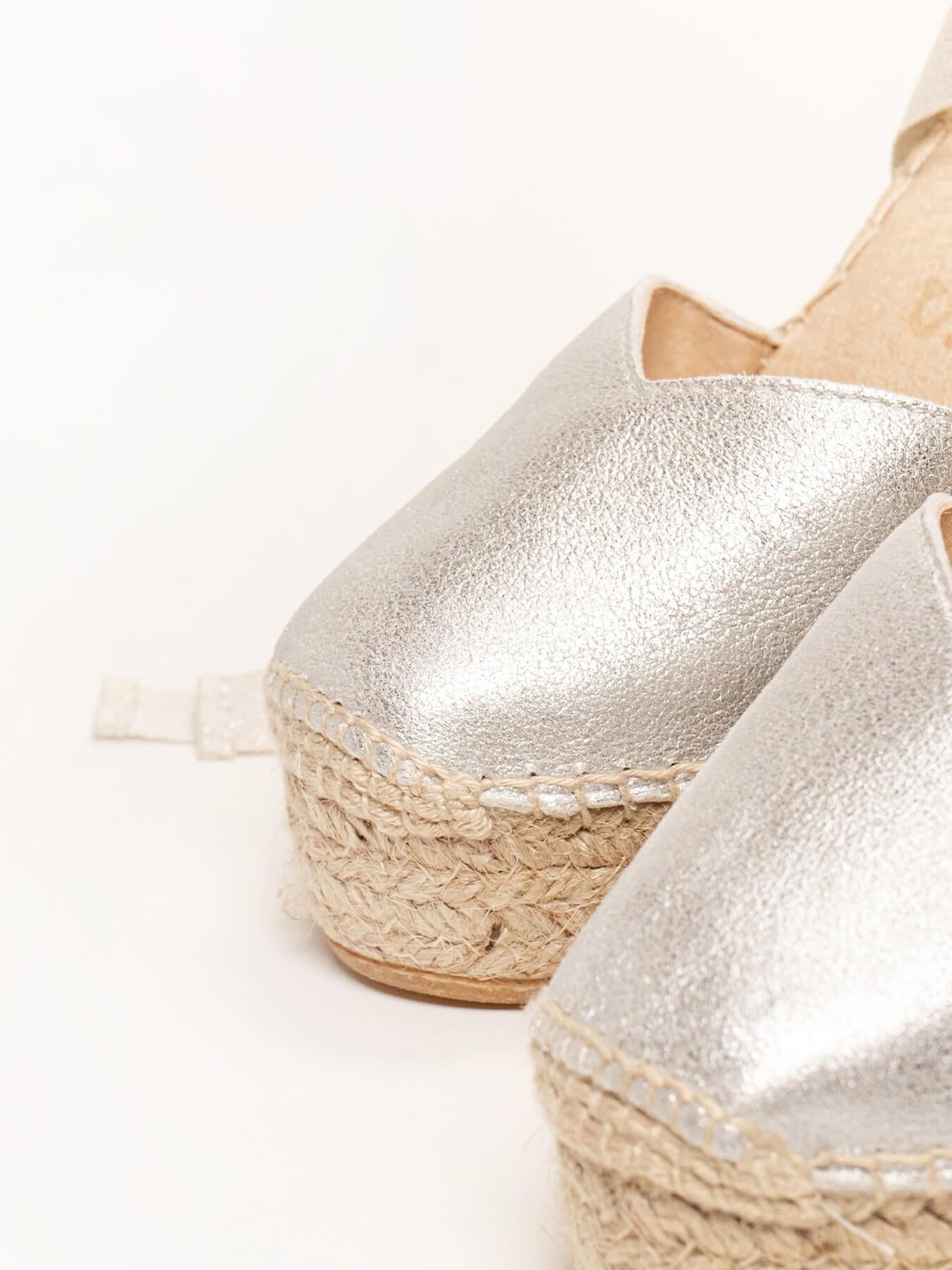 Sandália Romero Anabela 12 cm Camurça Prateado
