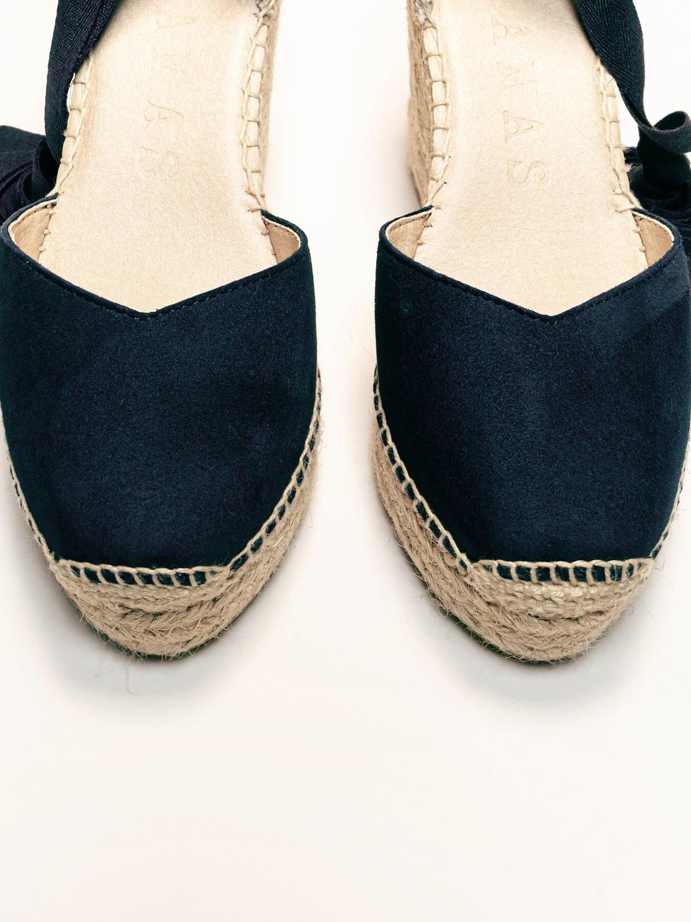 Sandália Romero Anabela 10 cm Camurça Azul Marinho