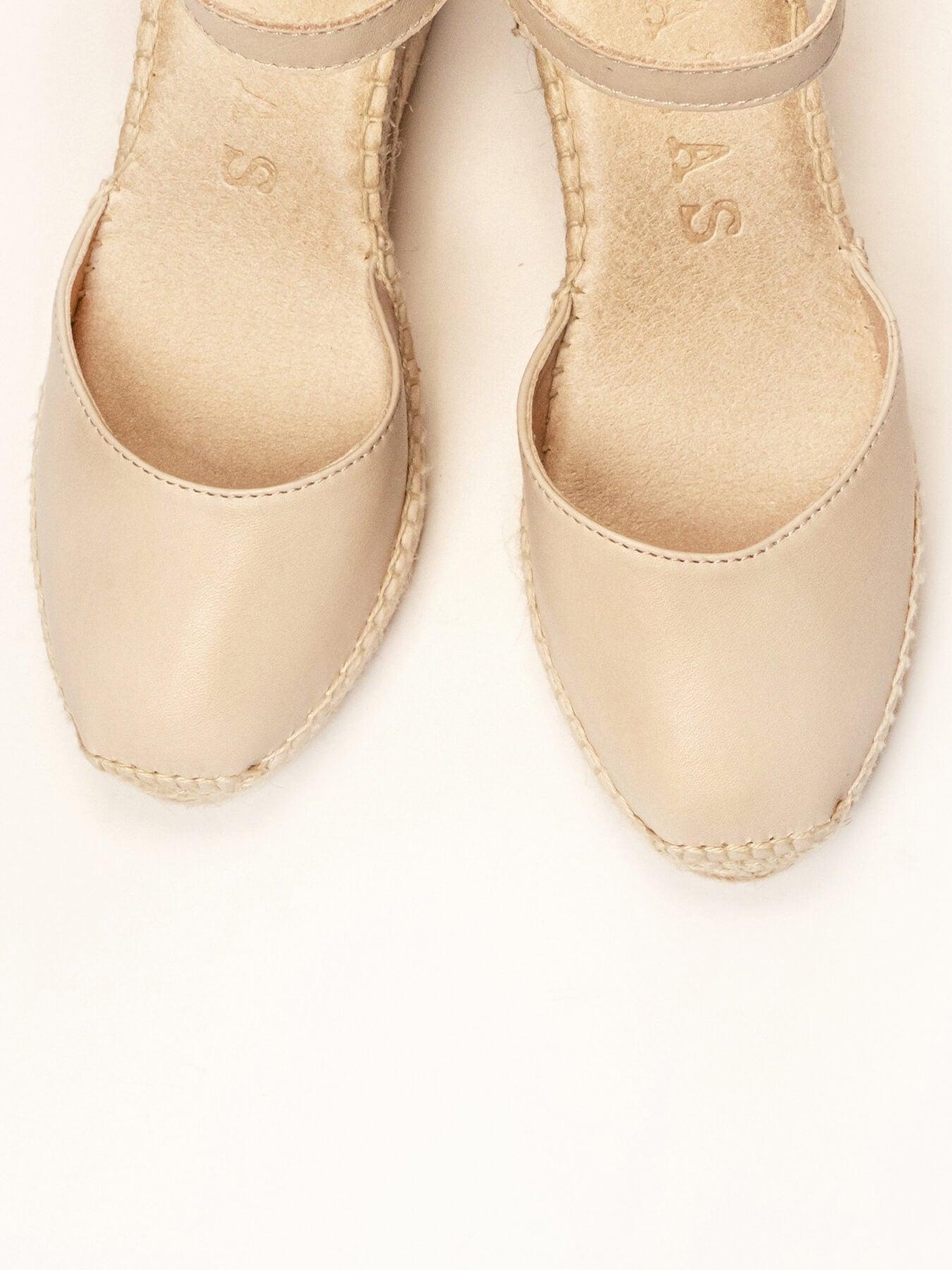 Sandália Marga Anabela 10 cm Napa Areia