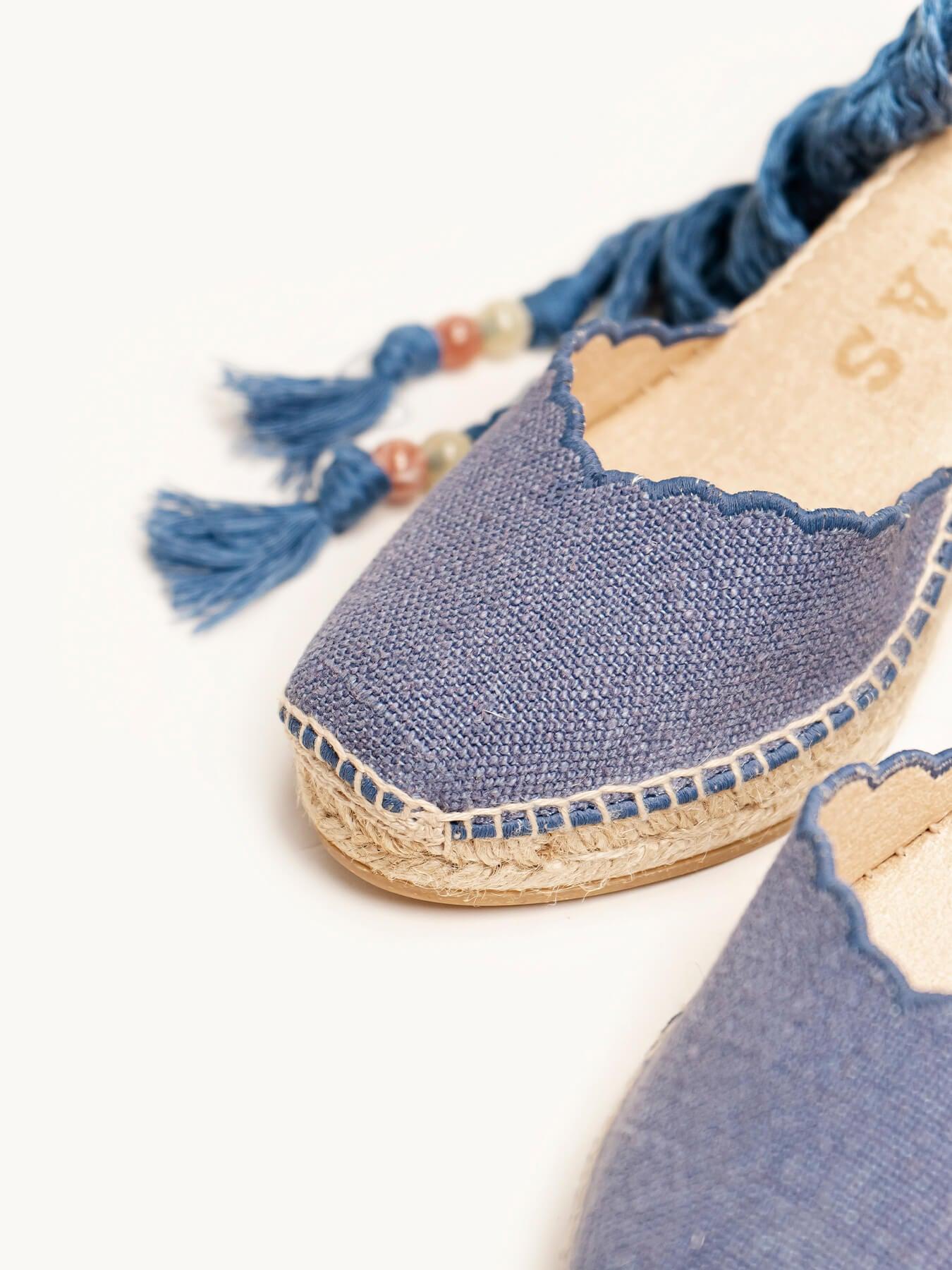 Sandália Romero Anabela 7 cm Linho Azul Jeans