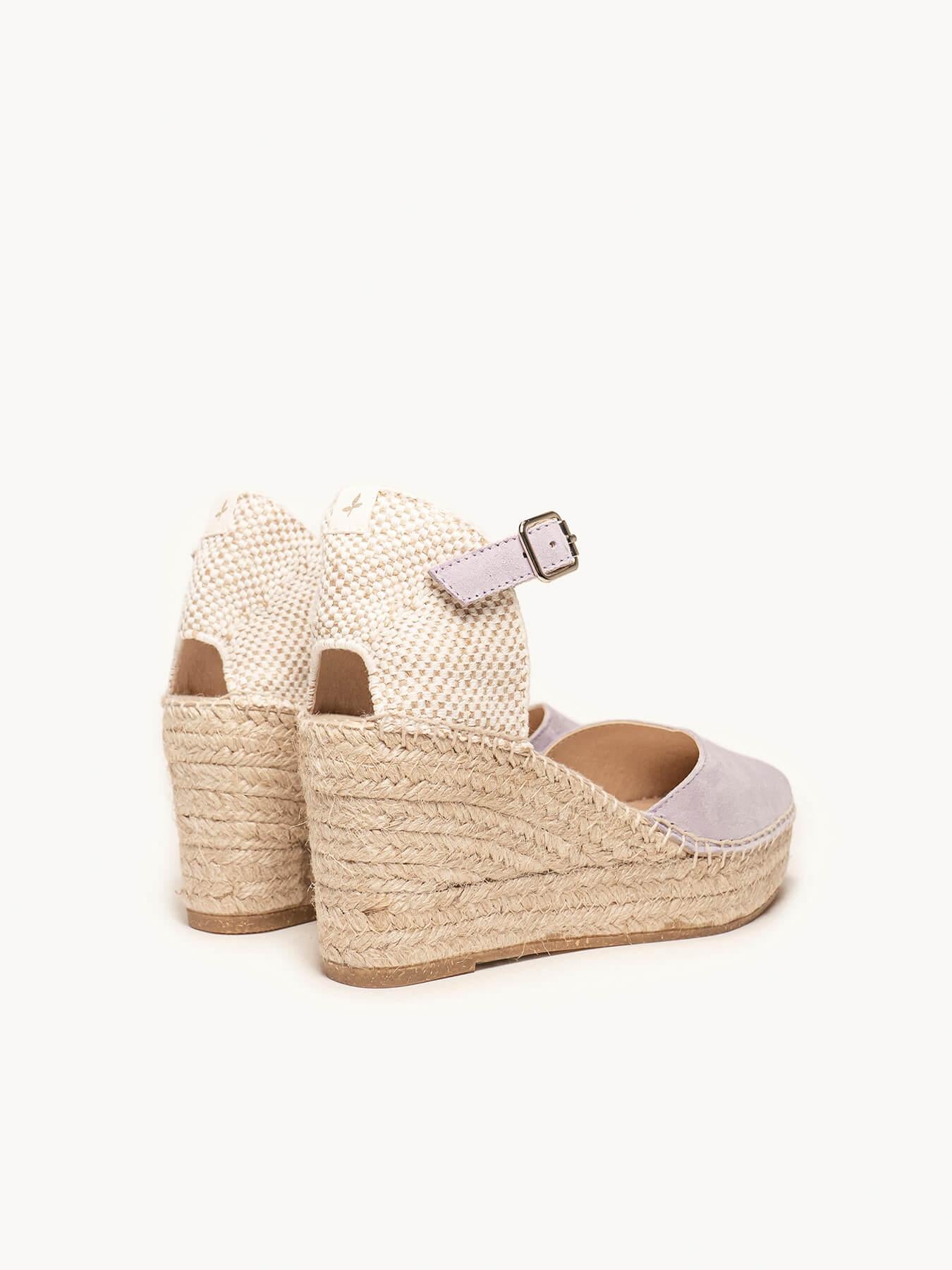Sandália Anabela Média Plataforma Jara Camurça Lilás