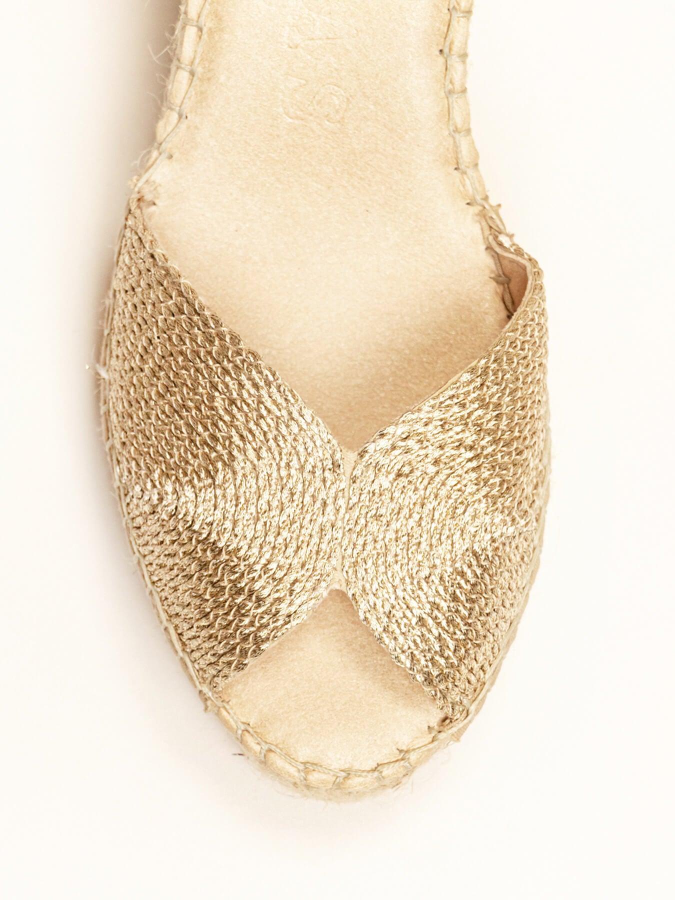 Sapatilha Alelí Anabela 10 cm Corda Dourado