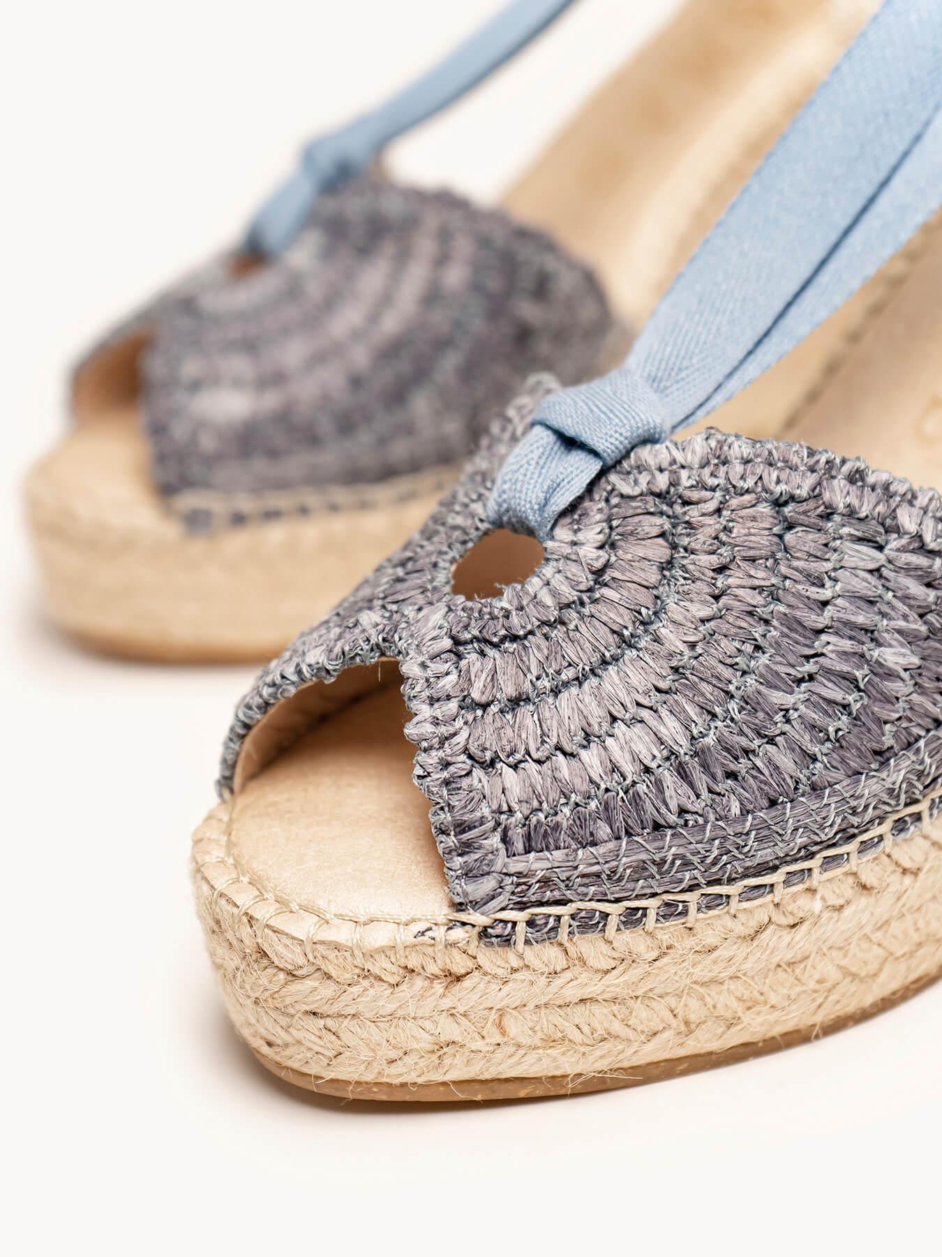 Sandália Lirio Anabela 10 cm Ráfia Azul Jeans