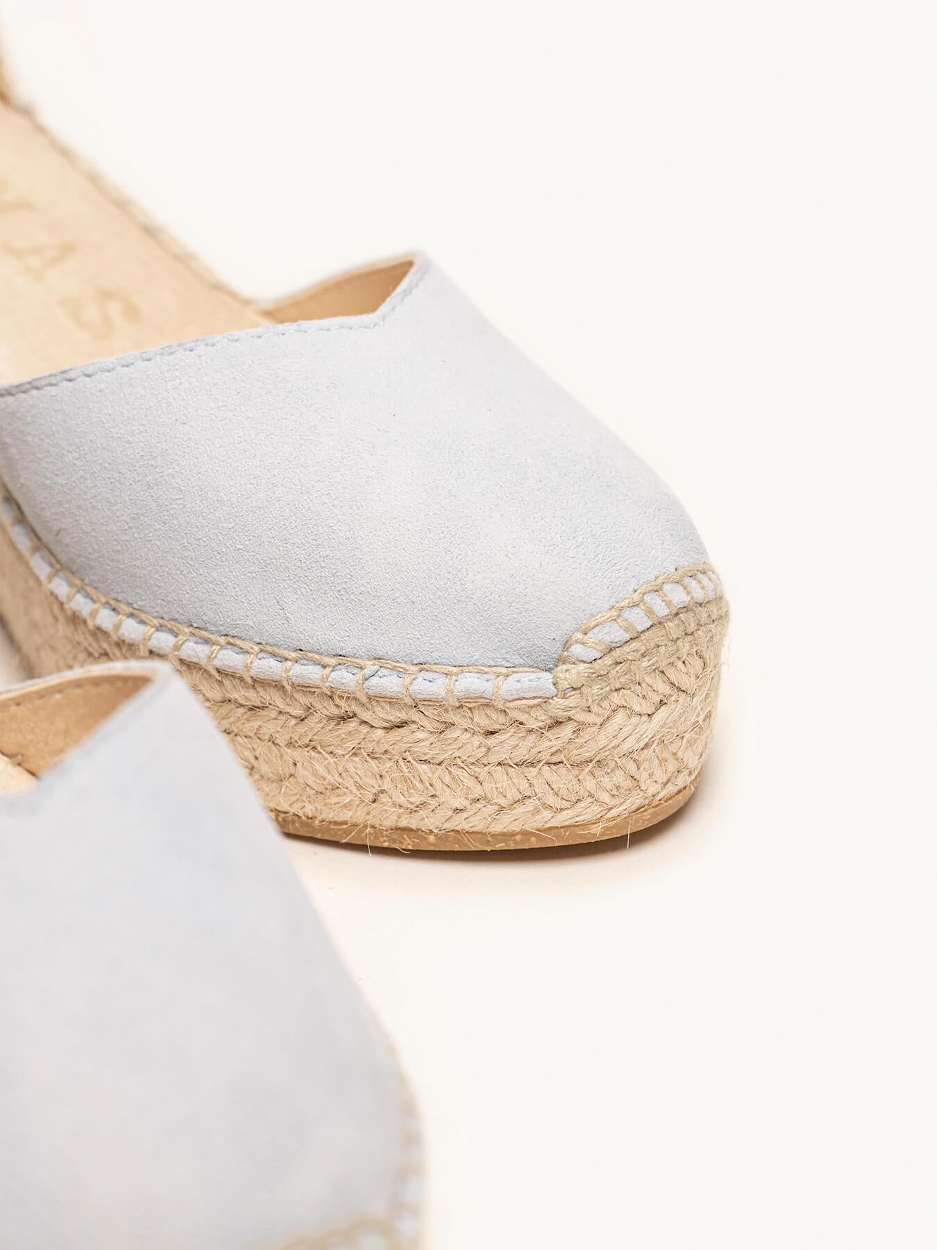 Sandália Anabela Média Plataforma Jara Camurça Azul Claro