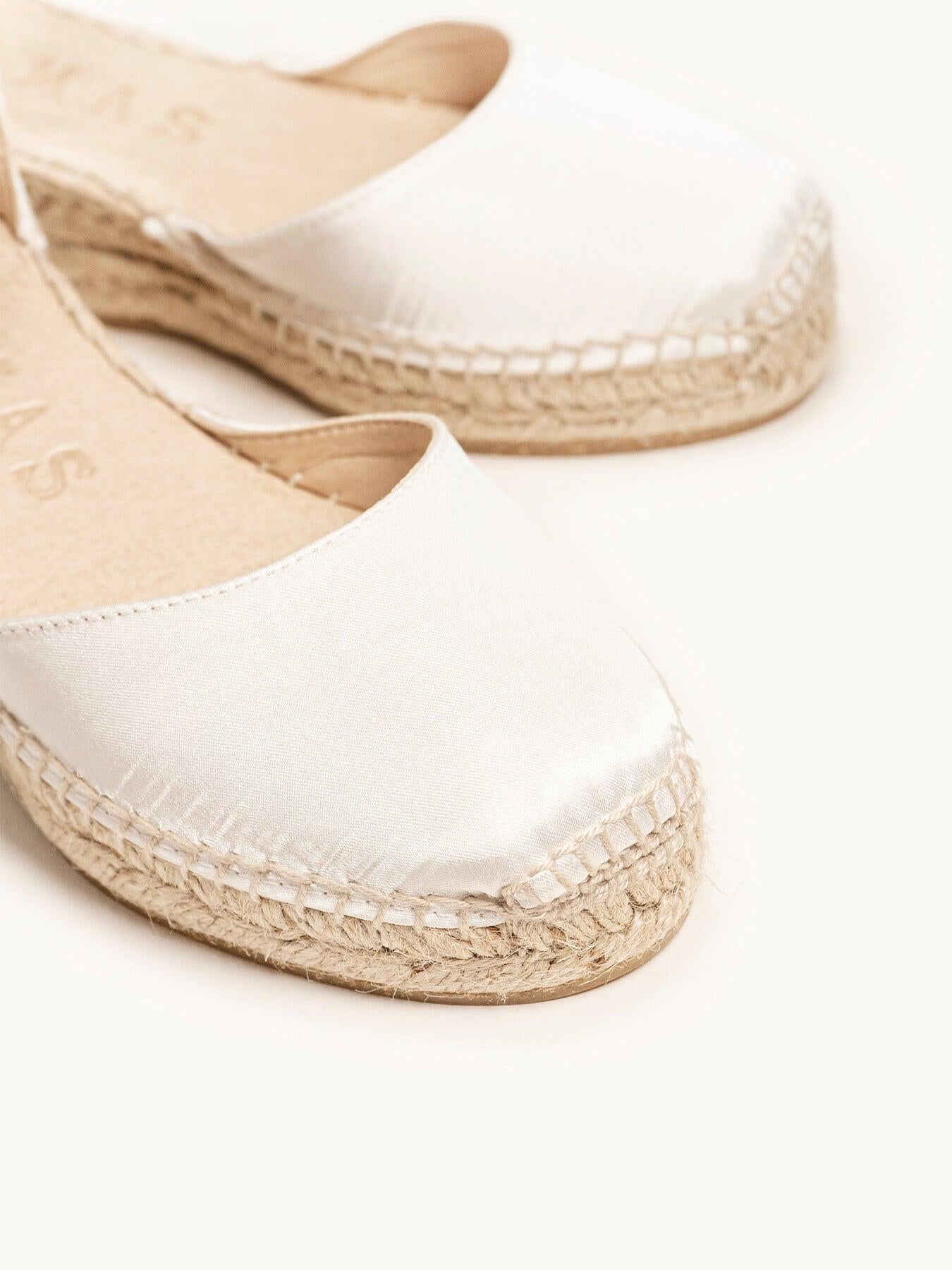 Sandália Dalia Anabela 5 cm Cetim Branco