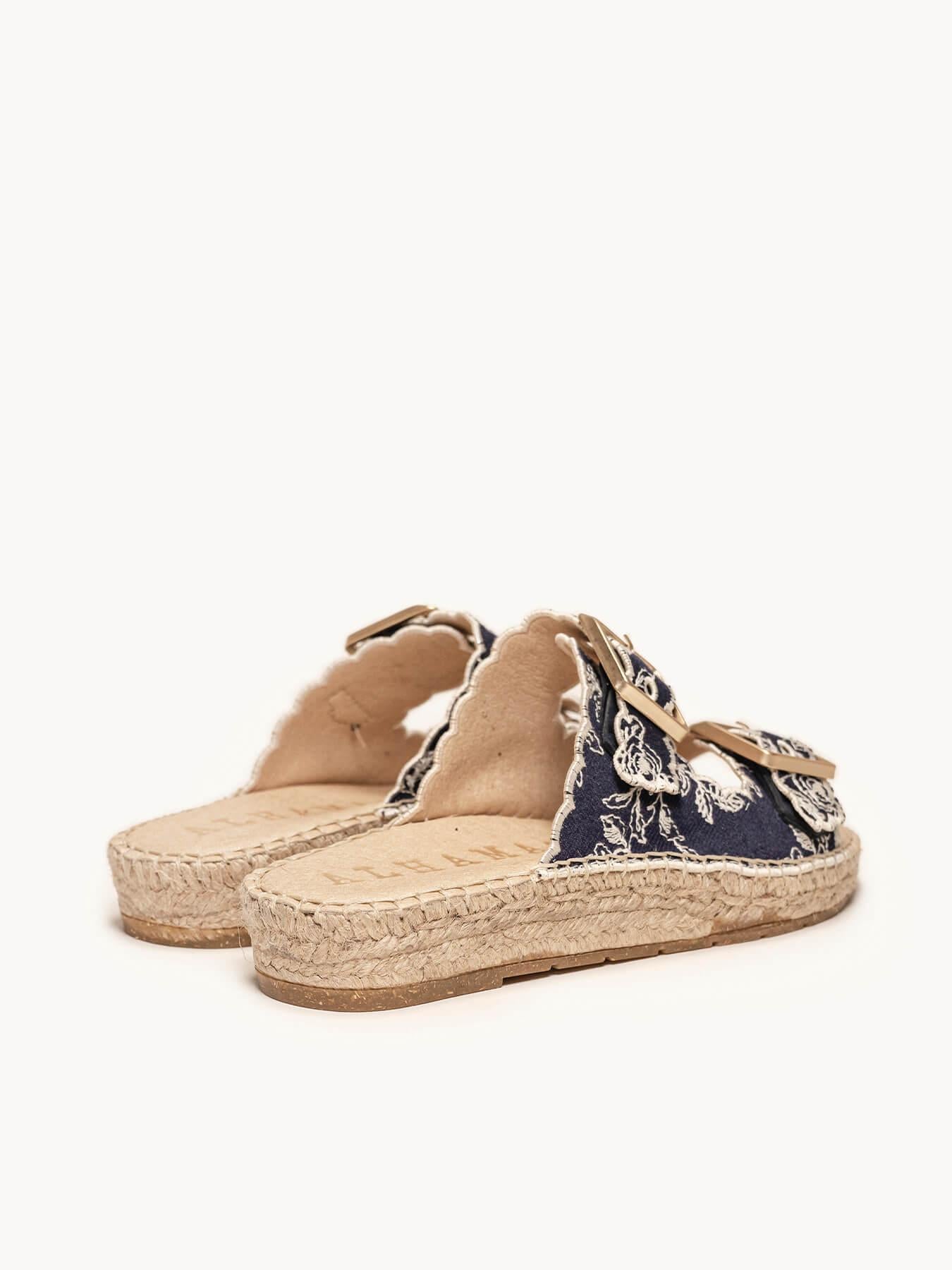 Sandália Papete Girasol Jeans Bordada Azul Marinho