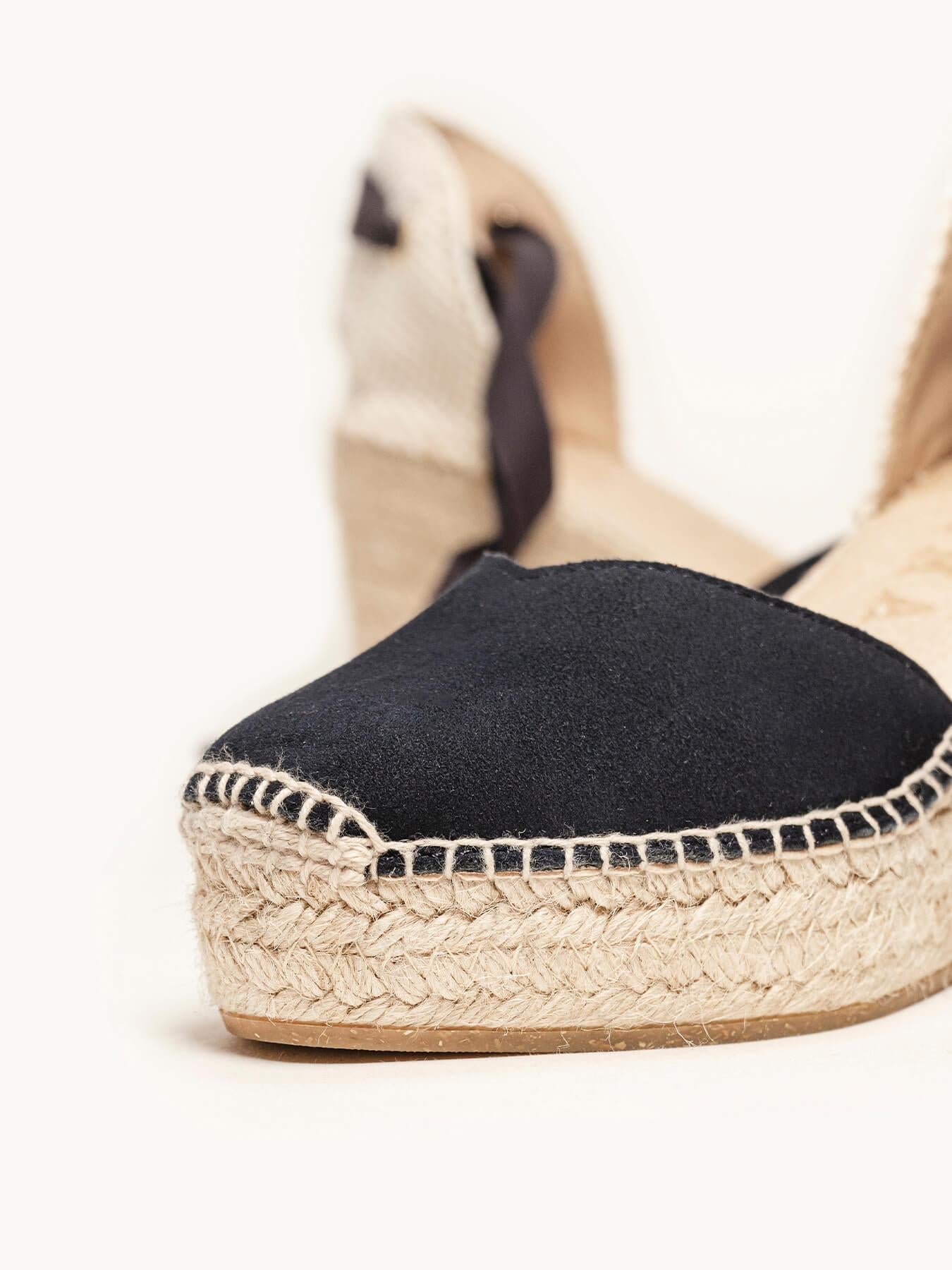 Sandália Anabela Média Plataforma Romero Camurça Azul Marinho