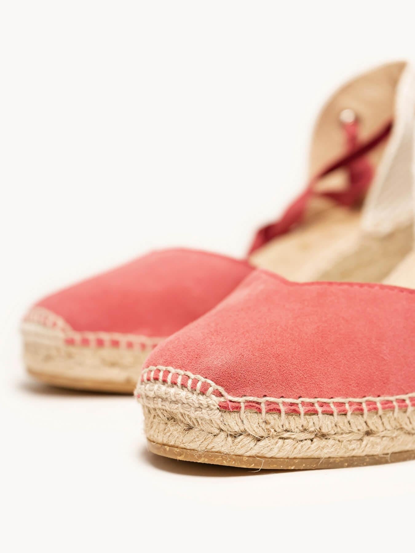 Sandália Romero Anabela 7 cm Camurça Rosa Escuro