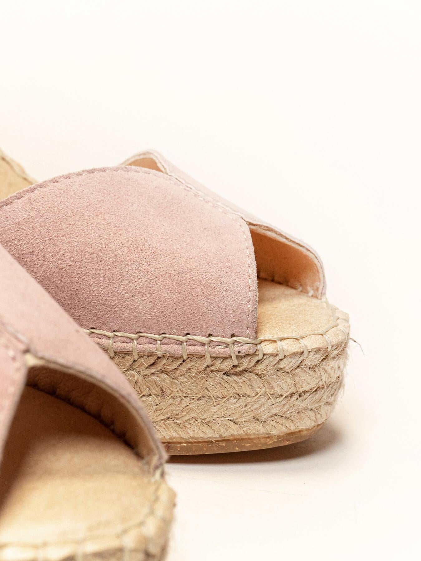 Sandália Anabela Alta Alelí Camurça Rosa Claro