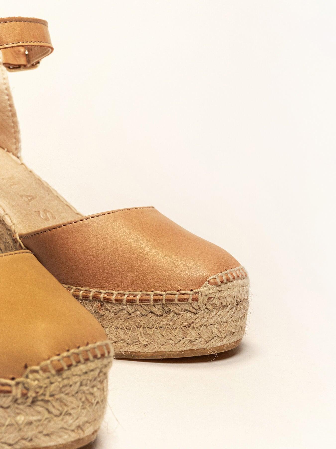 Sandália Anabela Alta Marga Napa Marrom Claro