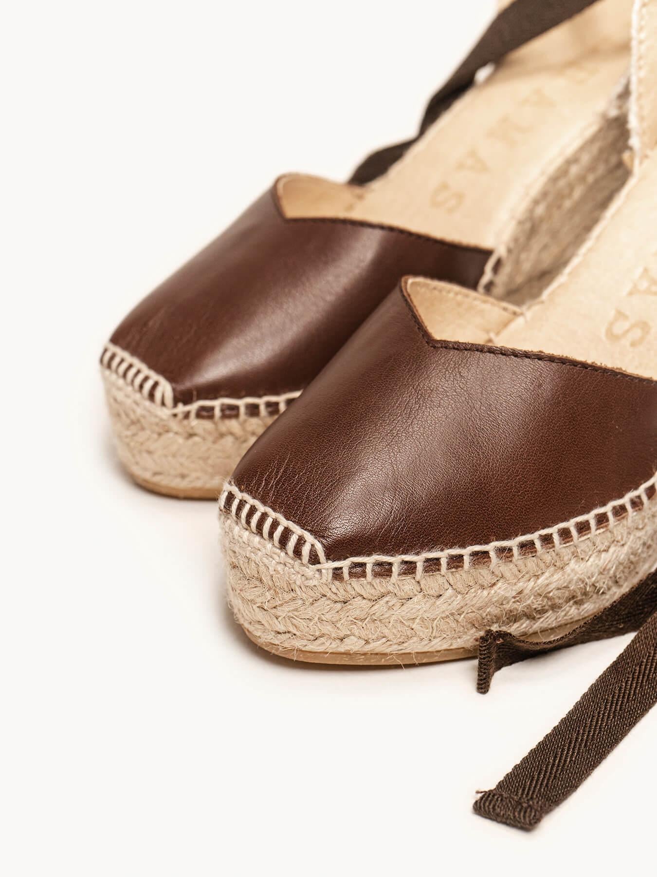 Sandália Anabela Alta Romero Napa Marrom Escura