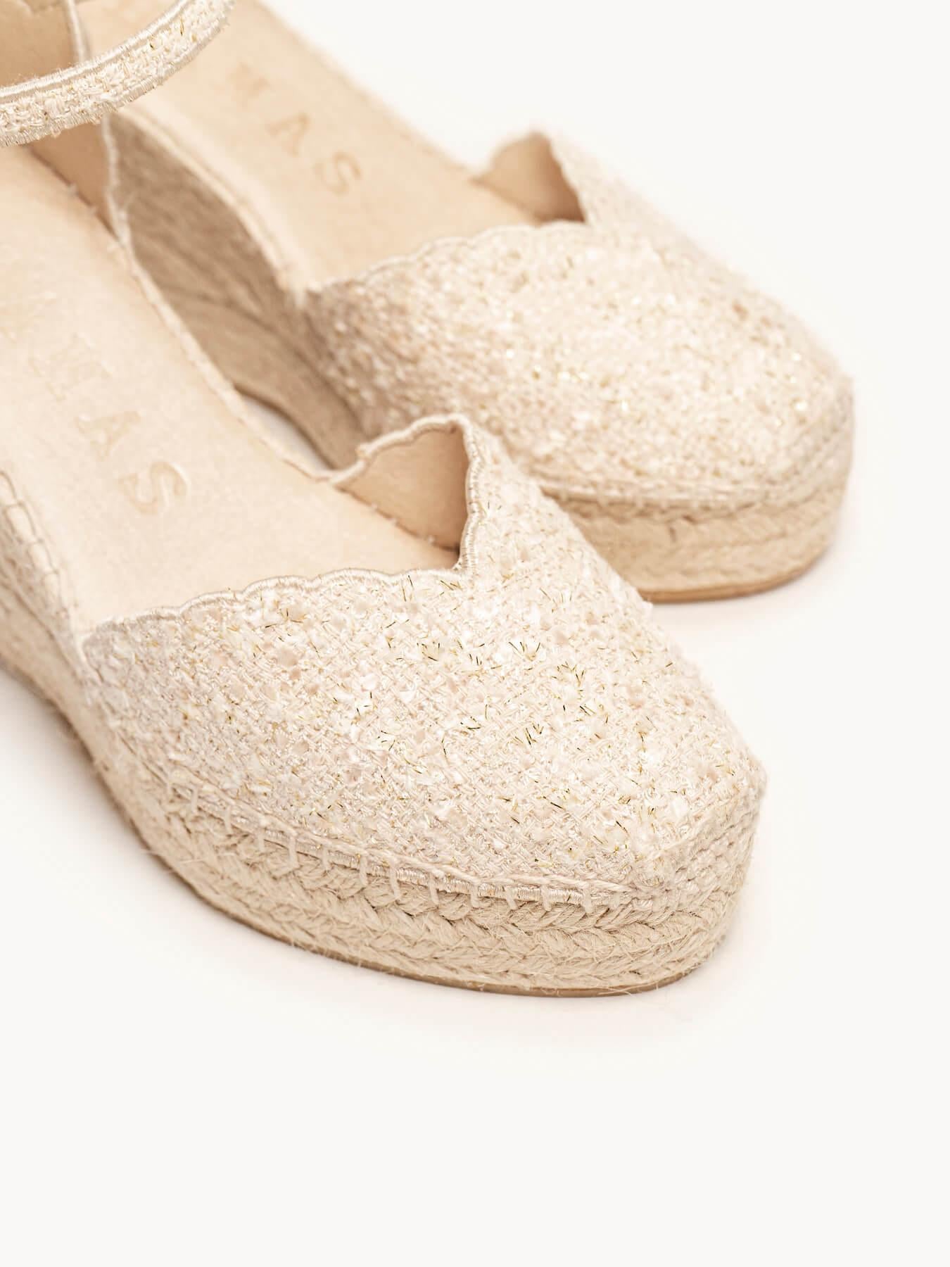 Sandália Jara Anabela 10 cm Tweed Branco