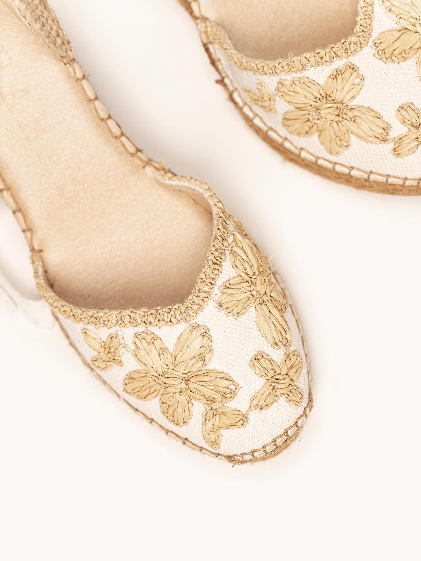 Sandália Romero Anabela 7 cm Bordado Branco