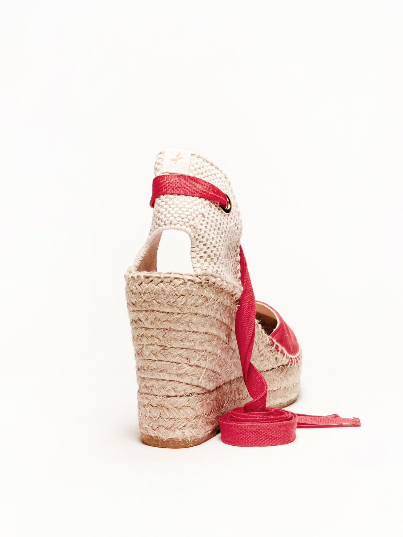 Sandália Anabela Alta Romero Camurça Vermelho