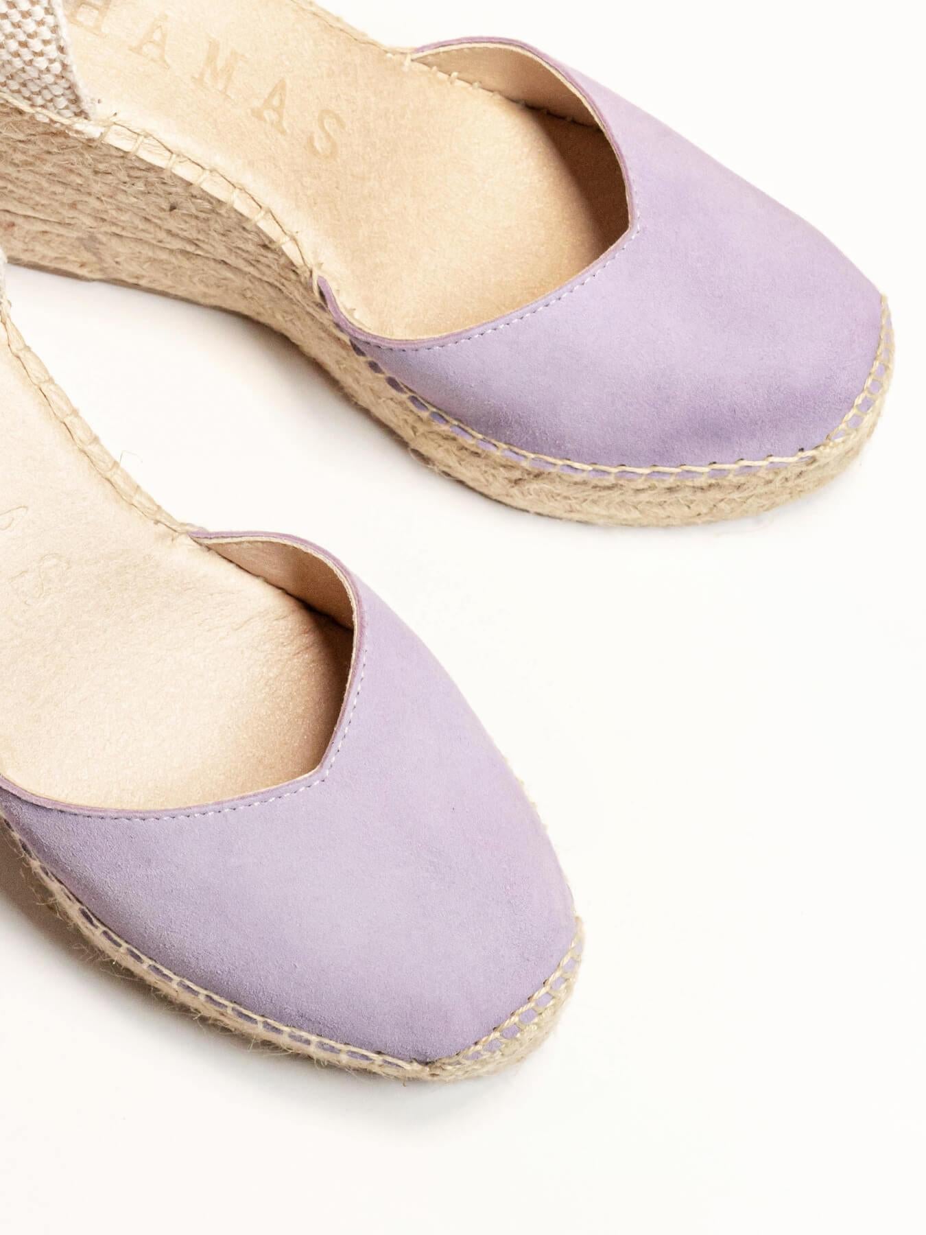 Sandália Romero Anabela 10 cm Camurça Lilás
