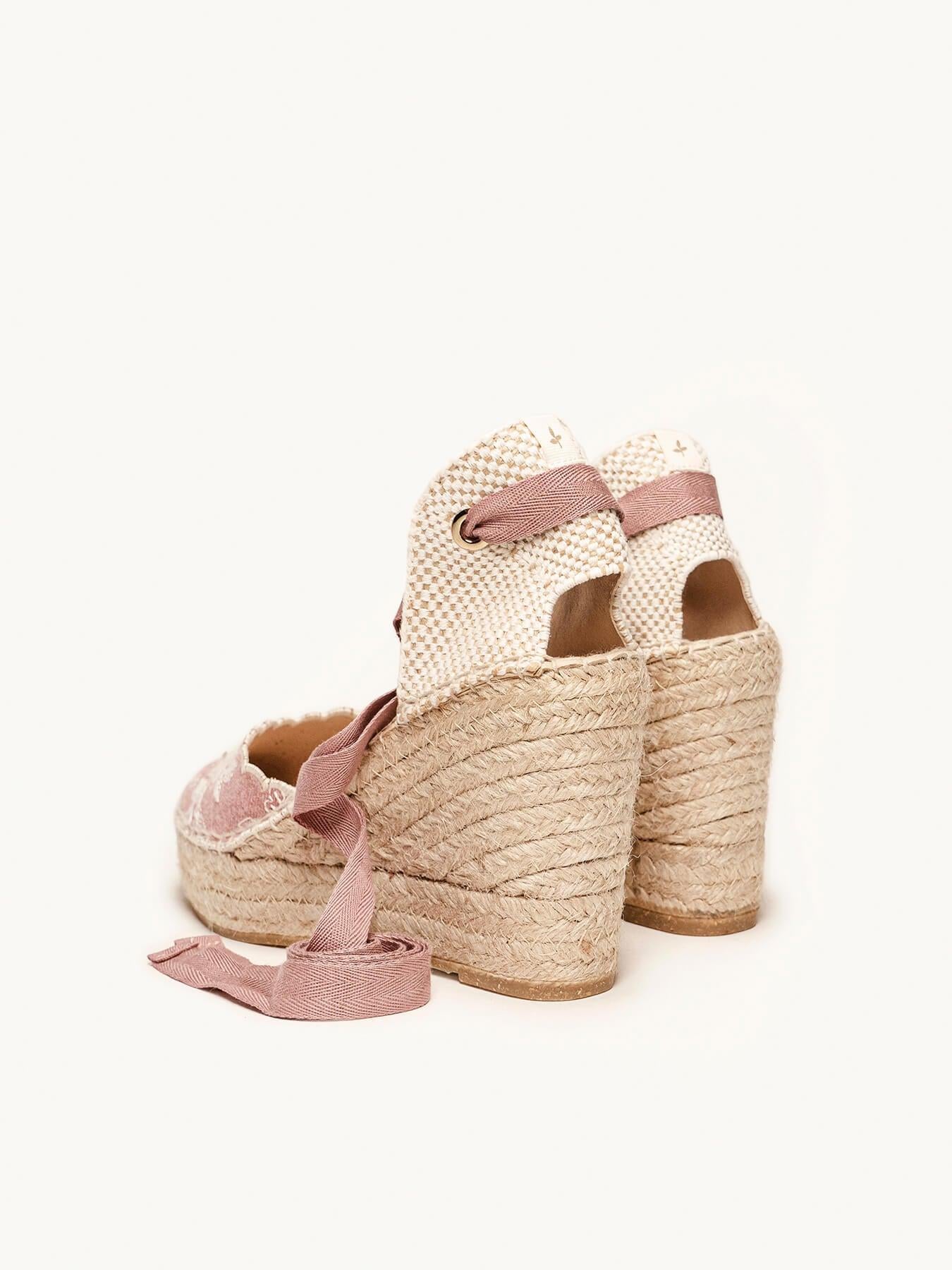 Sandália Romero Anabela 10 cm Jeans Rosa
