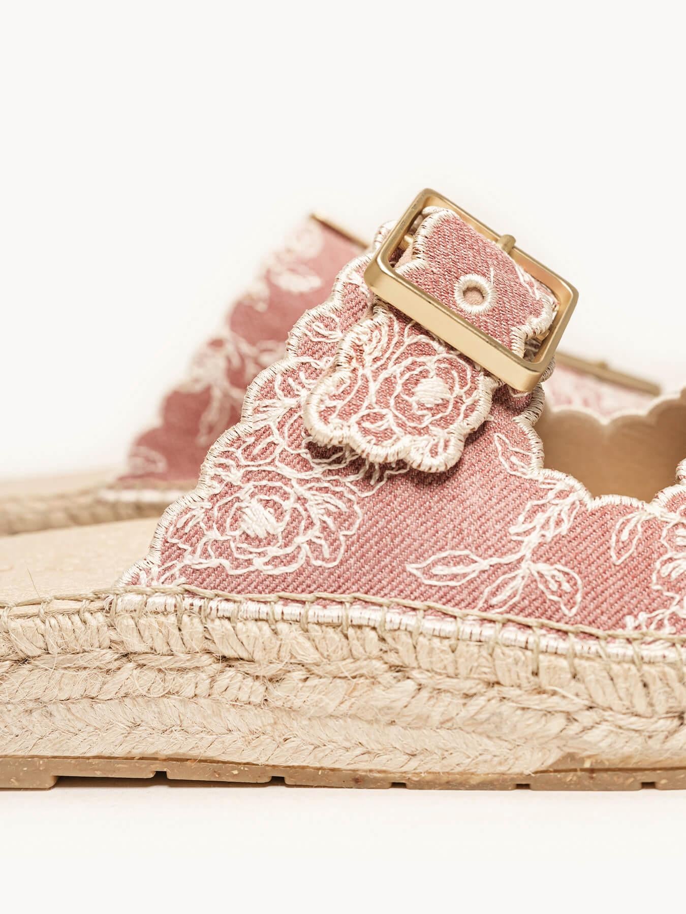 Sandália Papete Girasol Jeans Bordada Rosa