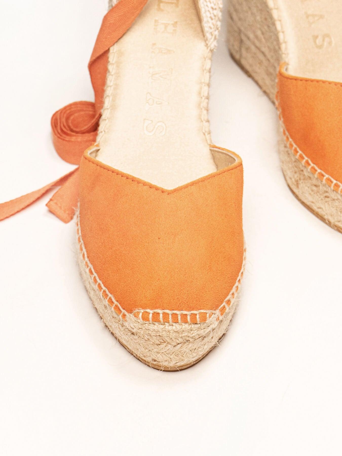 Sandália Anabela Alta Romero Camurça Laranja