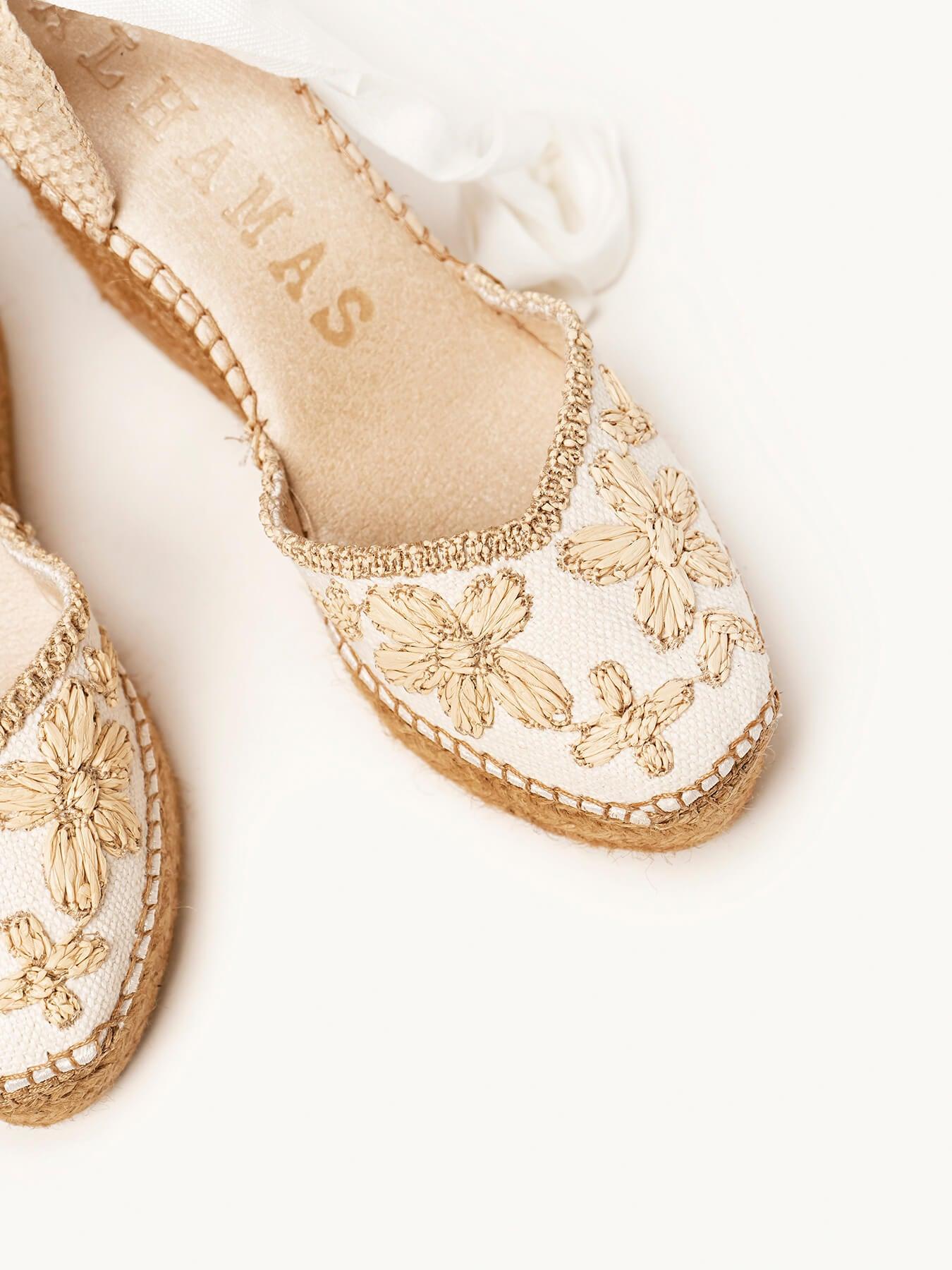 Sandália Romero Anabela 10 cm Bordado Branco