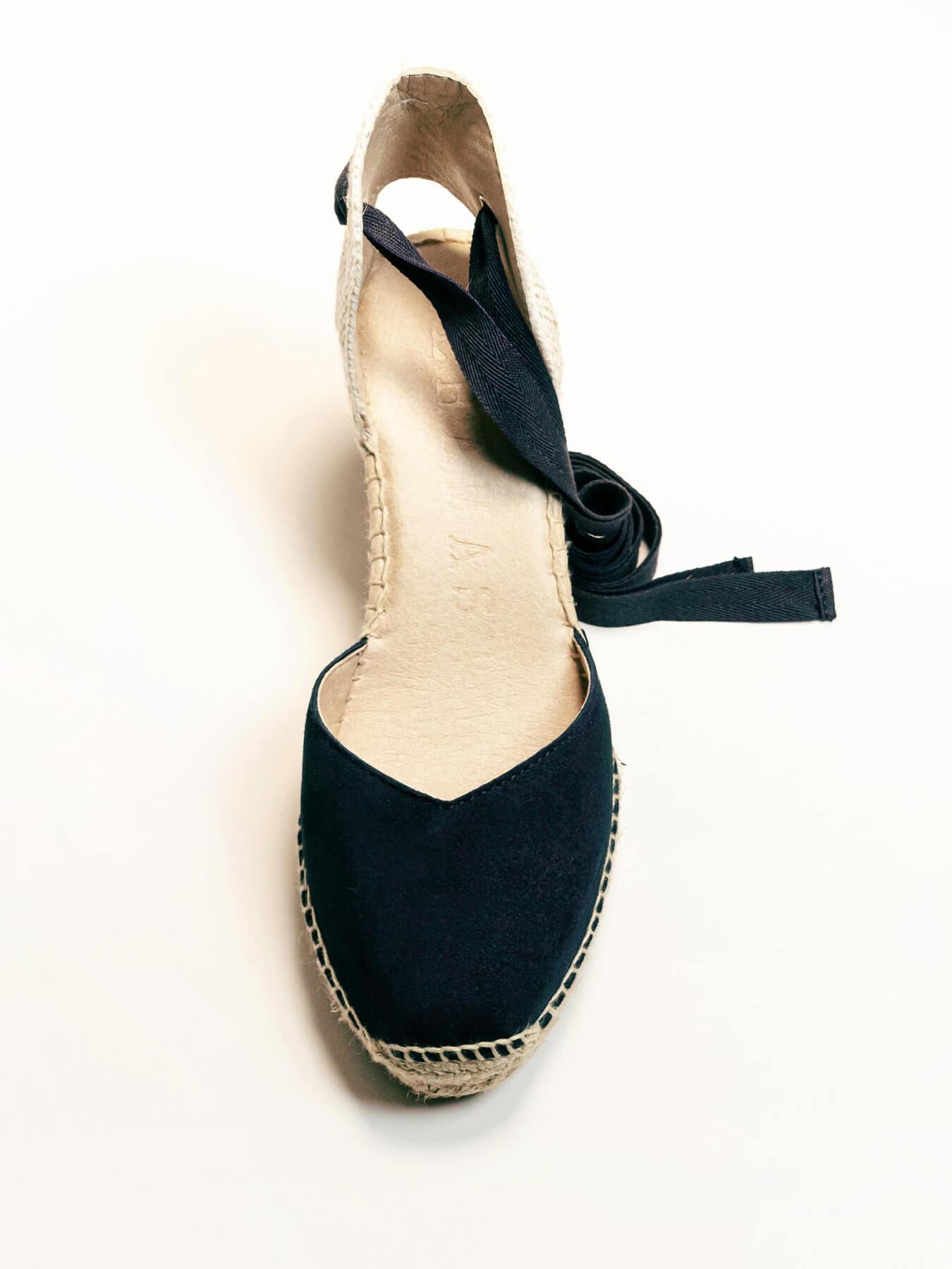 Sandália Romero Anabela 7 cm Camurça Azul Marinho