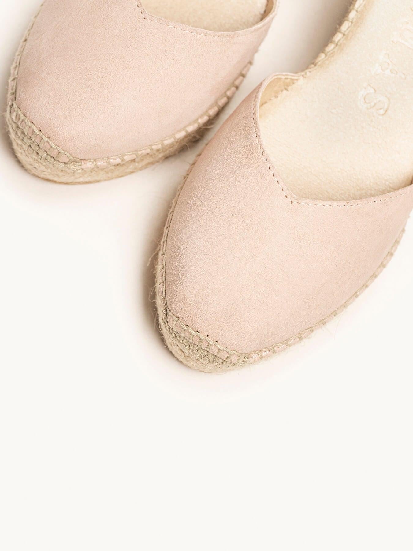 Sandália Anabela Média Plataforma Jara Camurça Rosa Claro