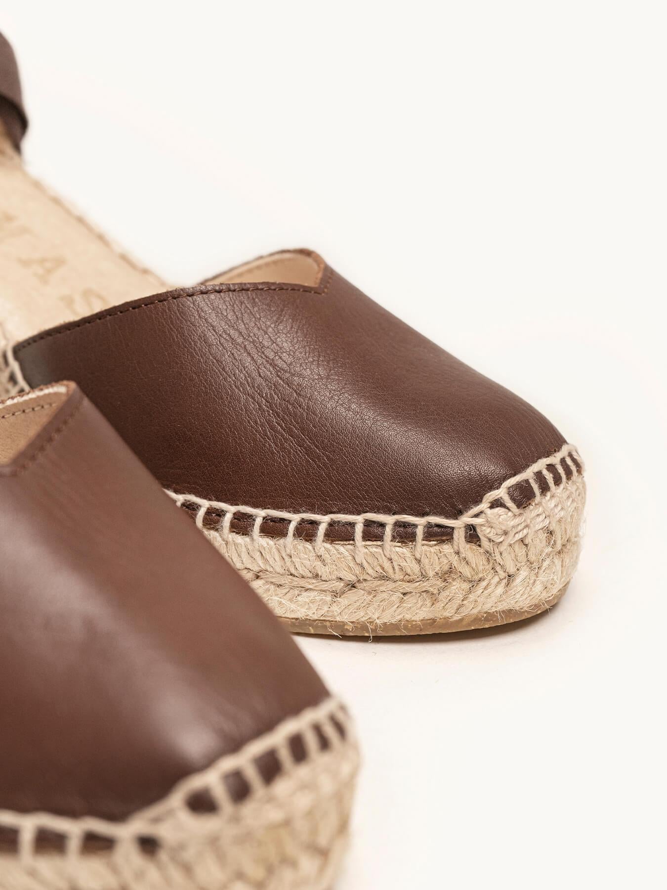 Sandália Romero Anabela 7 cm Napa Marrom Escuro