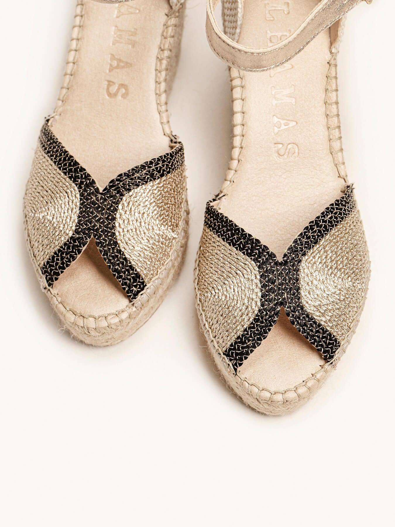 Sapatilha Alelí Anabela 10 cm Corda Dourado