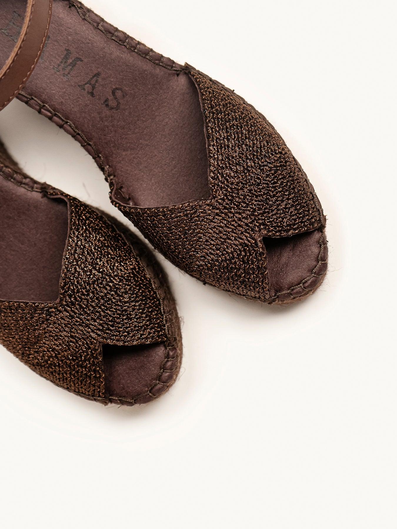 Sapatilha Alelí Anabela 10 cm Corda Marrom Escuro