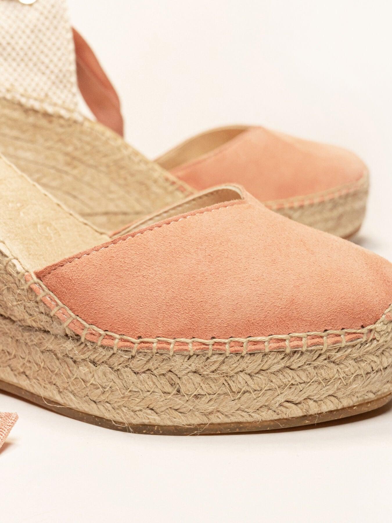 Sandália Anabela Alta Romero Camurça Laranja Claro