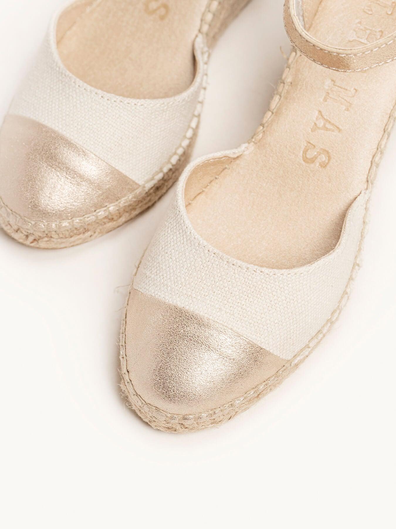 Sandália Anabela Média Marga Napa Linho Ouro