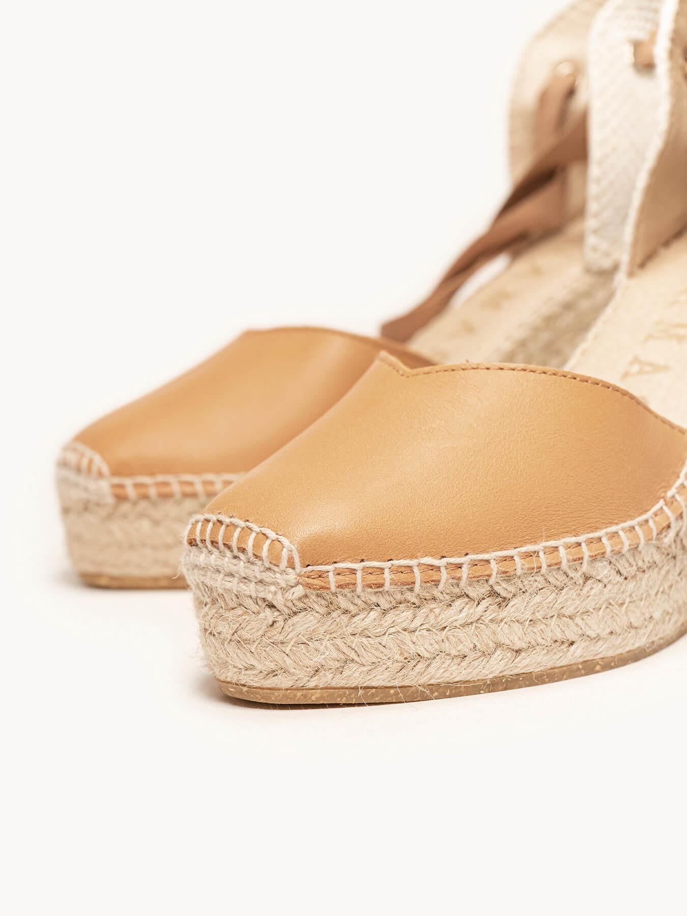 Sandália Romero Anabela 10 cm Napa Marrom Claro
