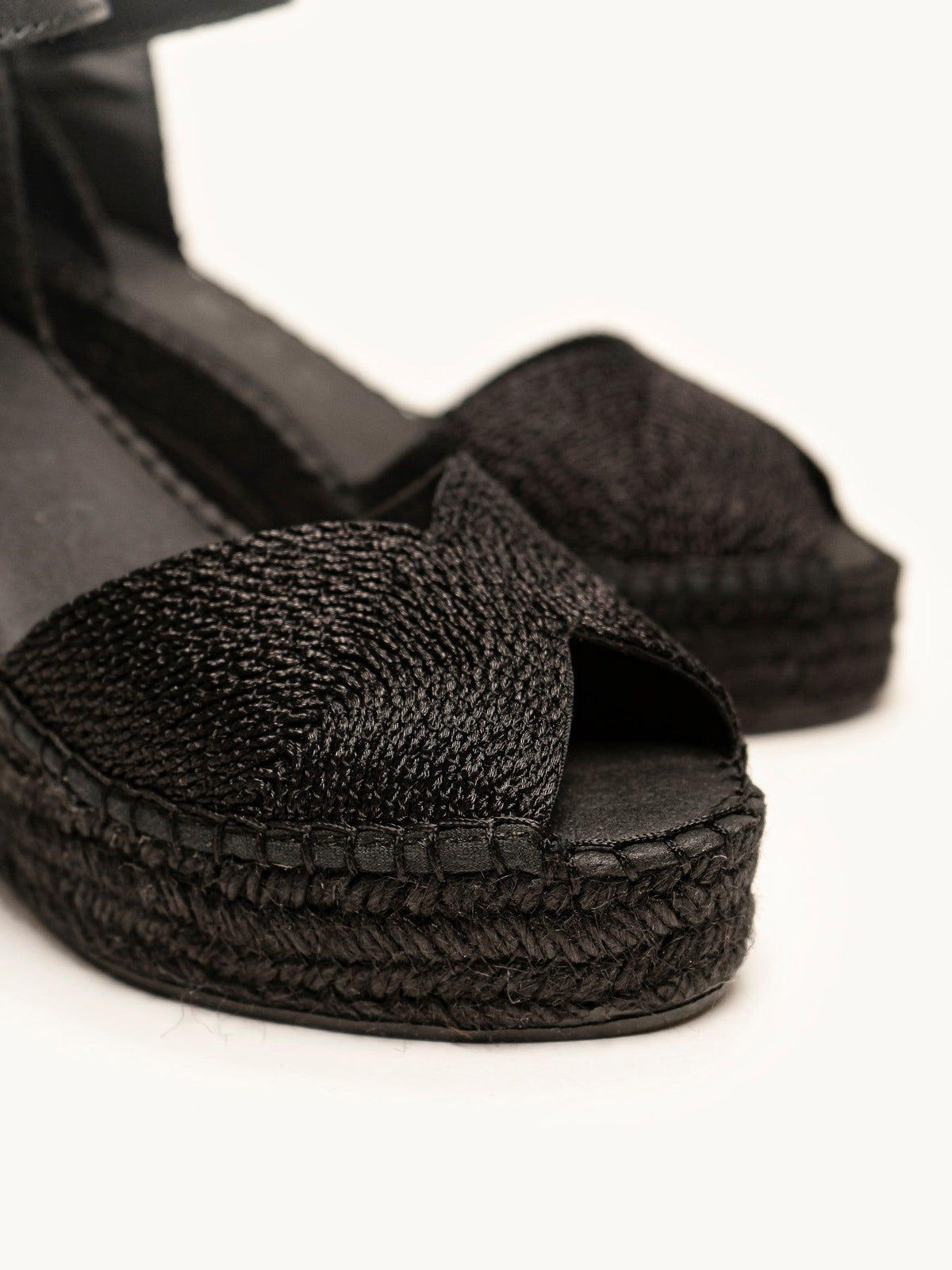 Sapatilha Alelí Anabela 10 cm Corda Preto