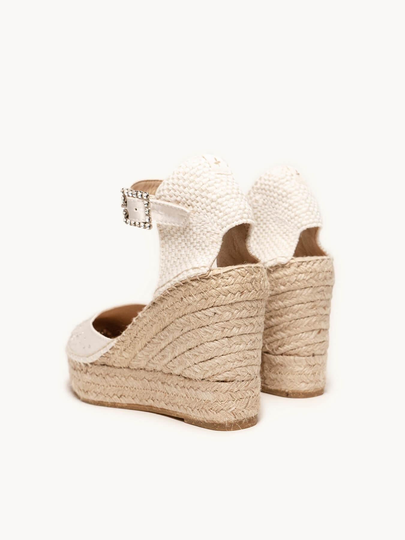 Sandália Dalia Anabela 10 cm Cetim Branco