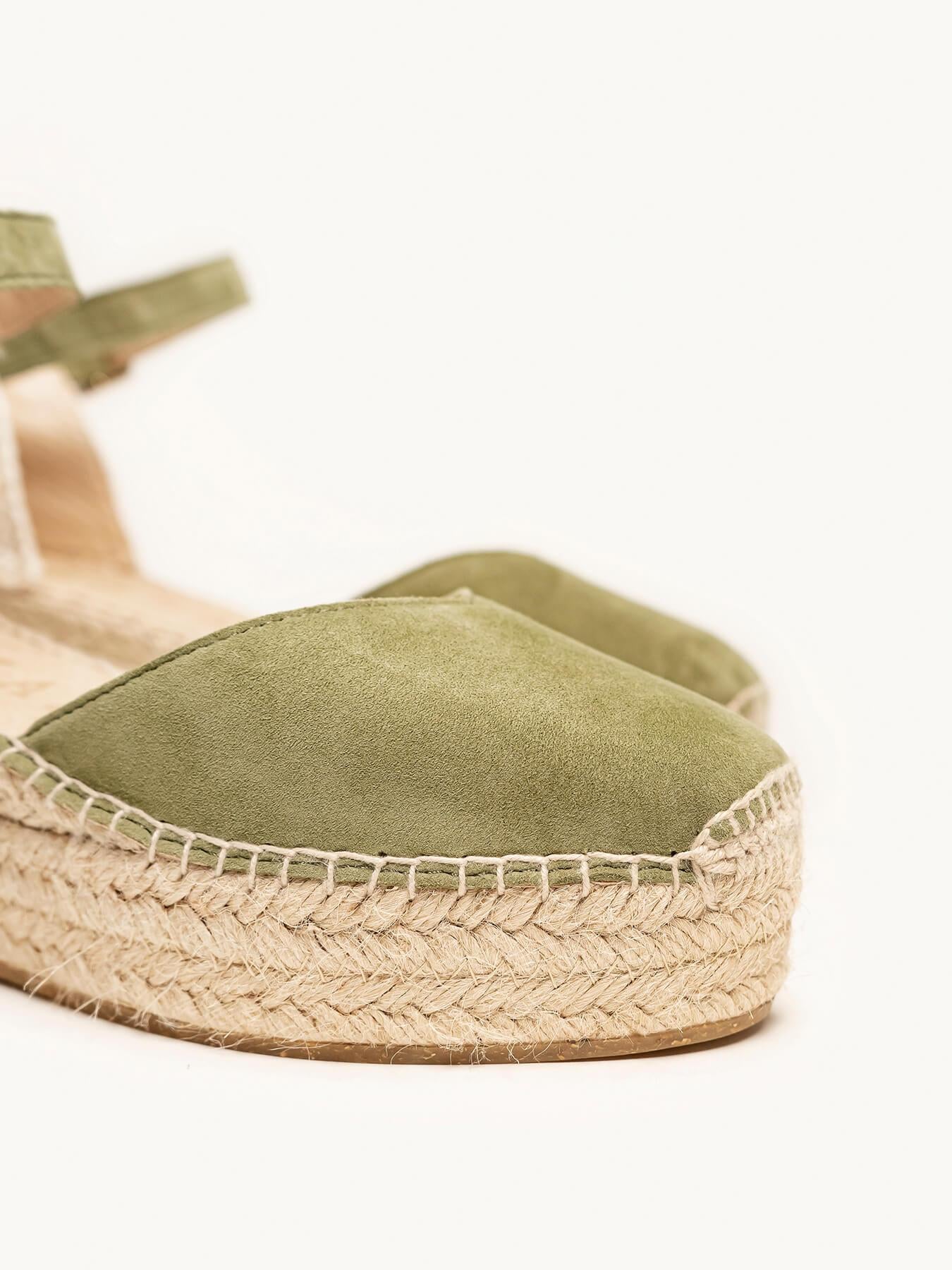 Sandália Jara Anabela 6 cm Camurça Verde Cáqui