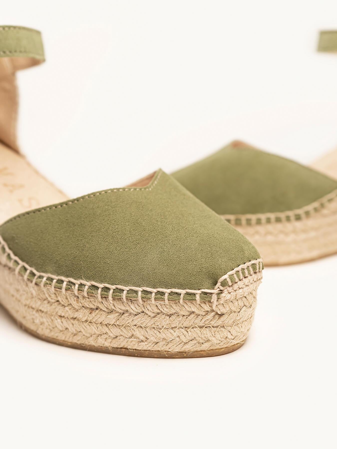 Sandália Jara Anabela 8 cm Camurça Verde Cáqui