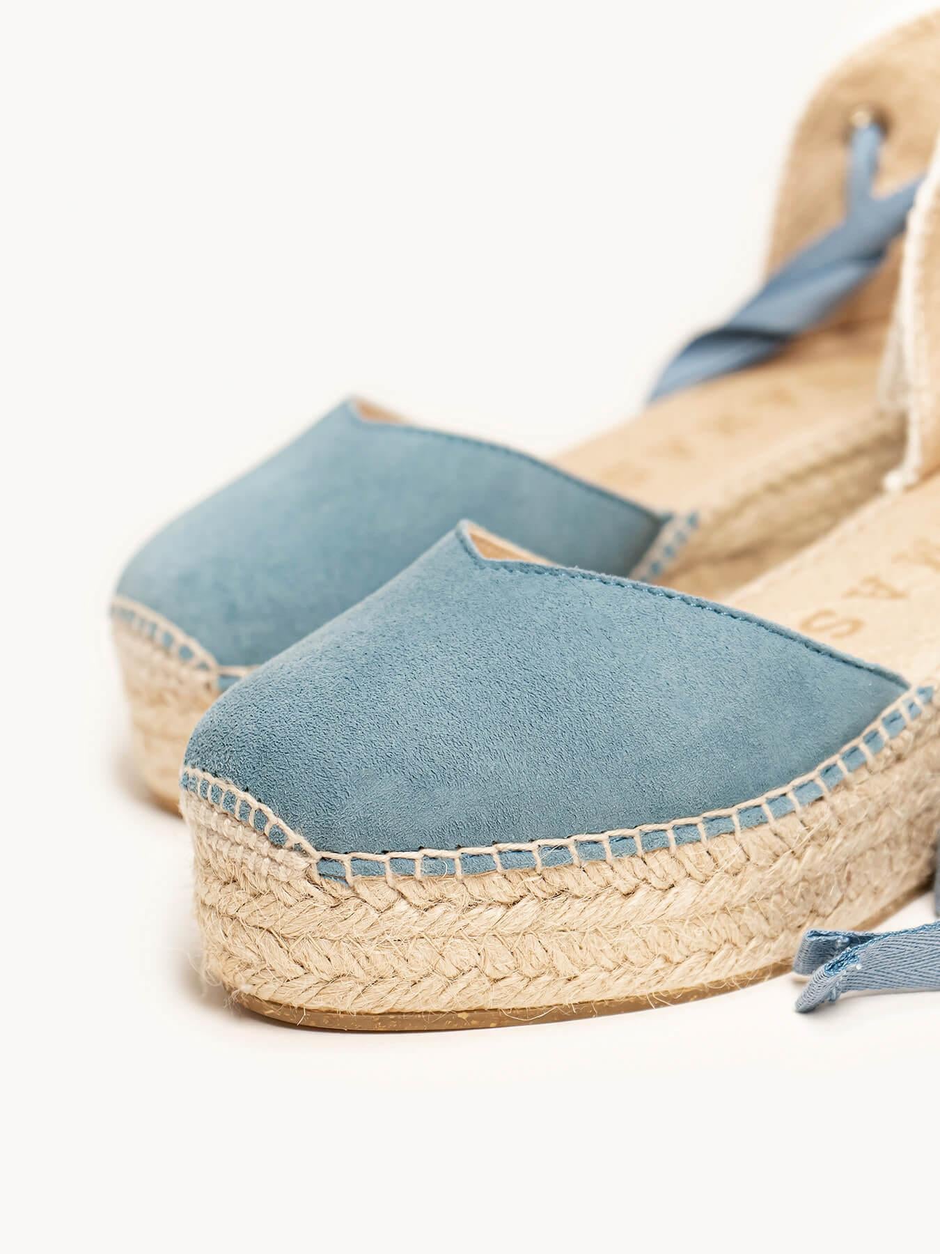Sandália Romero Anabela 6 cm Camurça Azul Jeans