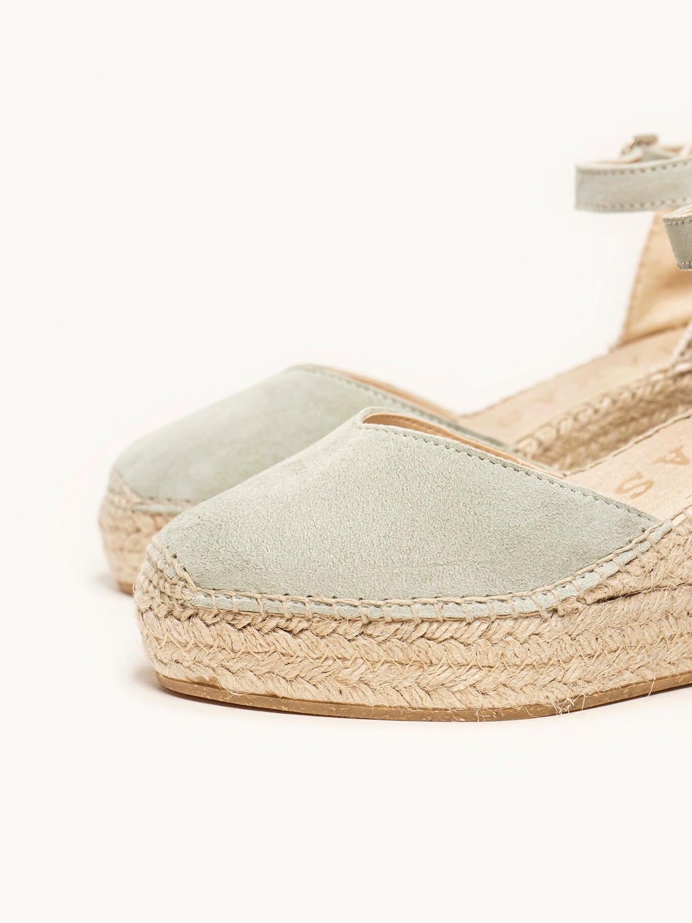 Sandália Anabela Média Plataforma Jara Camurça Verde Claro