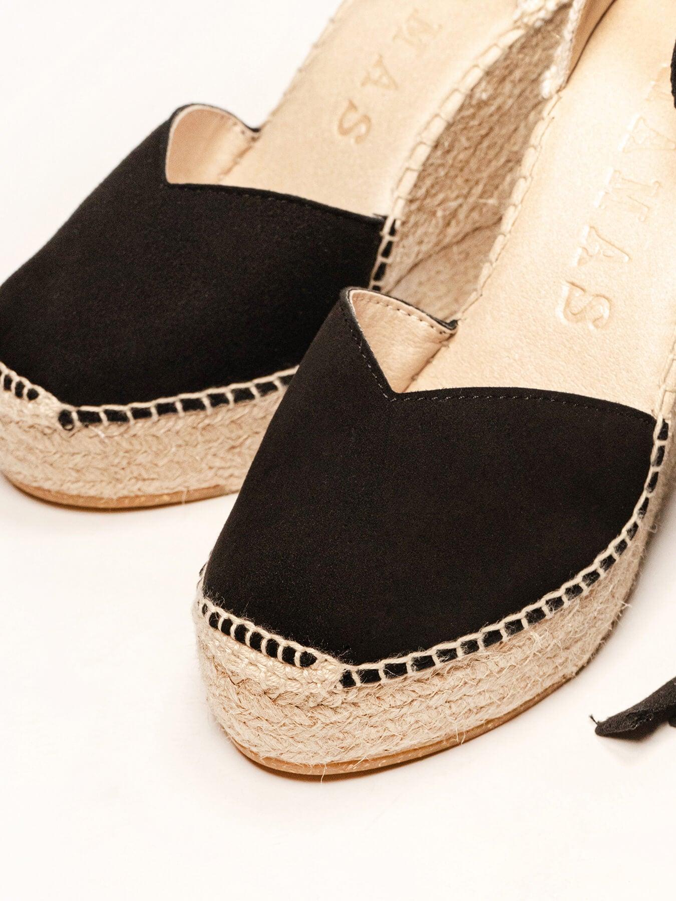 Sandália Romero Anabela 12 cm Camurça Preto