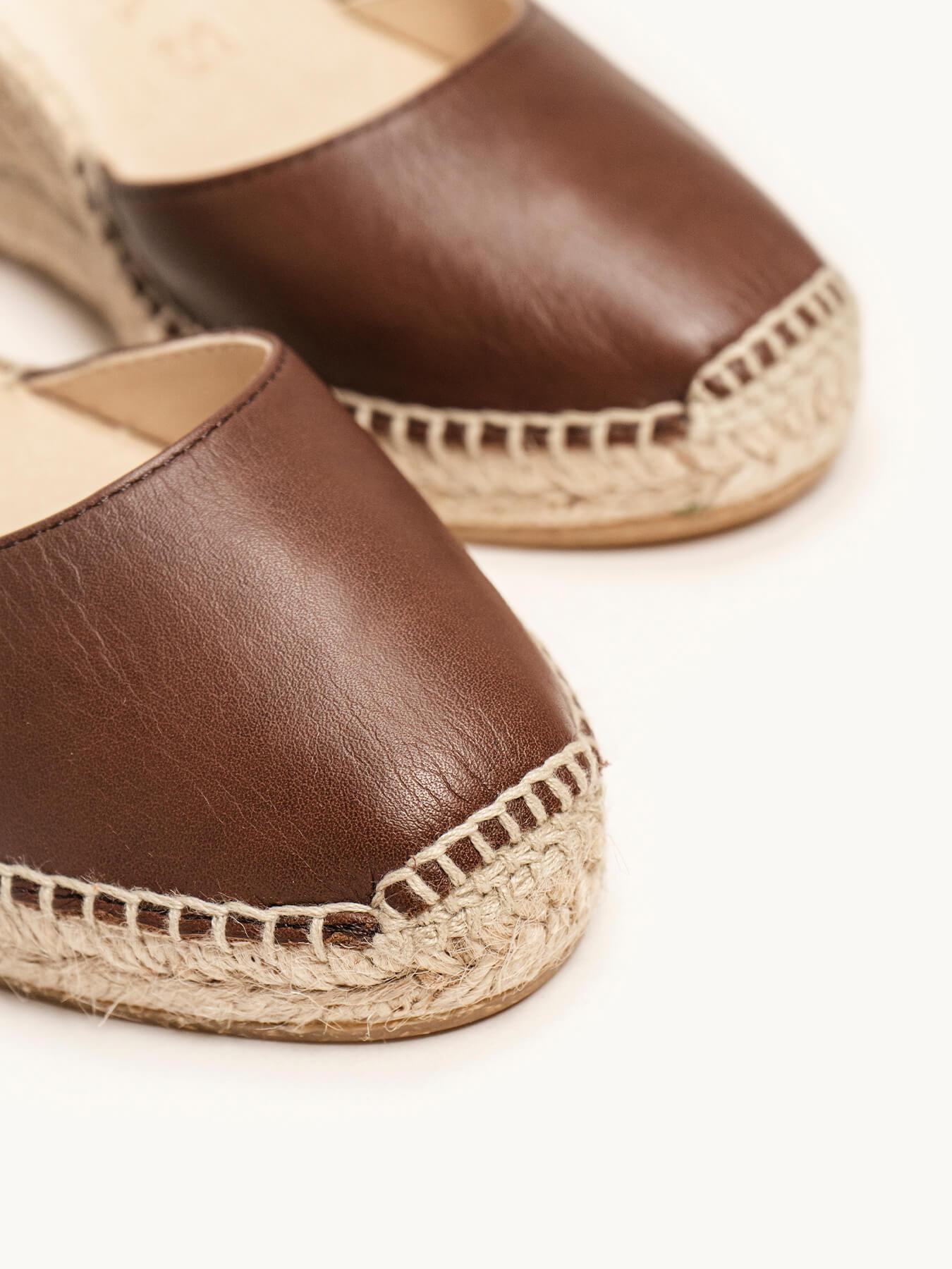 Sandália Anabela Média Marga Napa Marrom Escuro