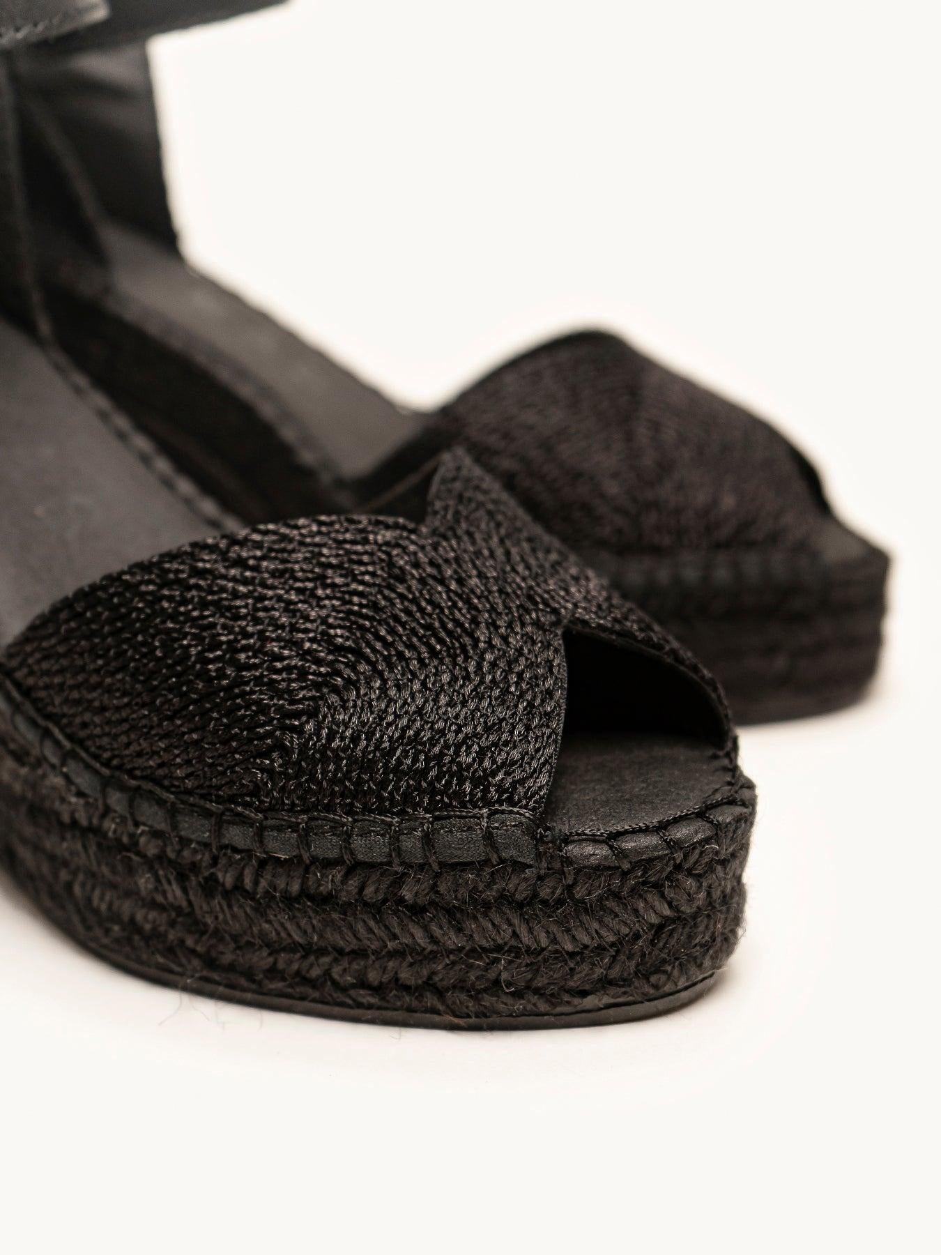 Sandália Alelí Anabela 10 cm Corda Preto