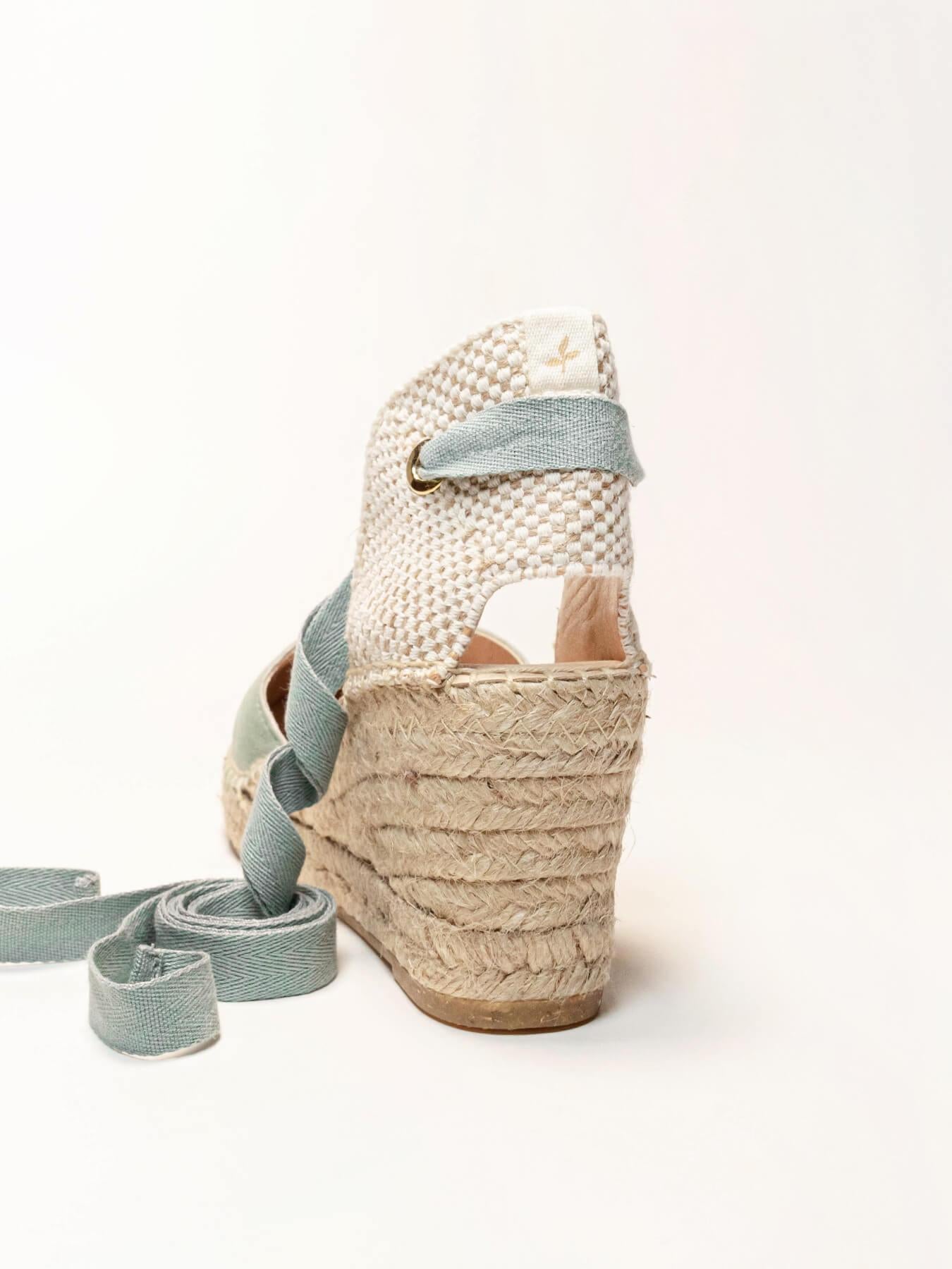 Sandália Anabela Média Romero Camurça Verde Claro