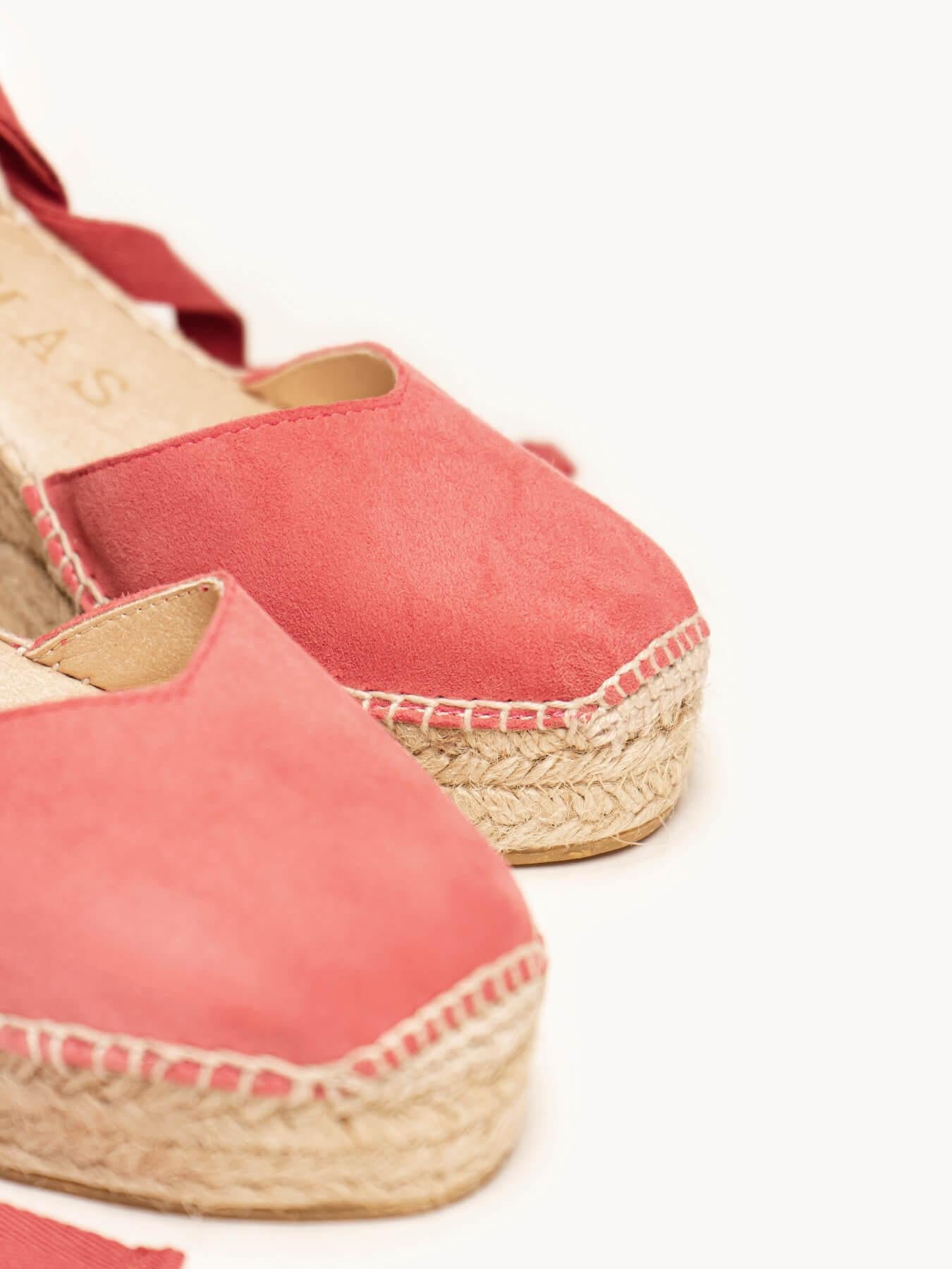 Sandália Romero Anabela 8 cm Camurça Rosa Oscuro