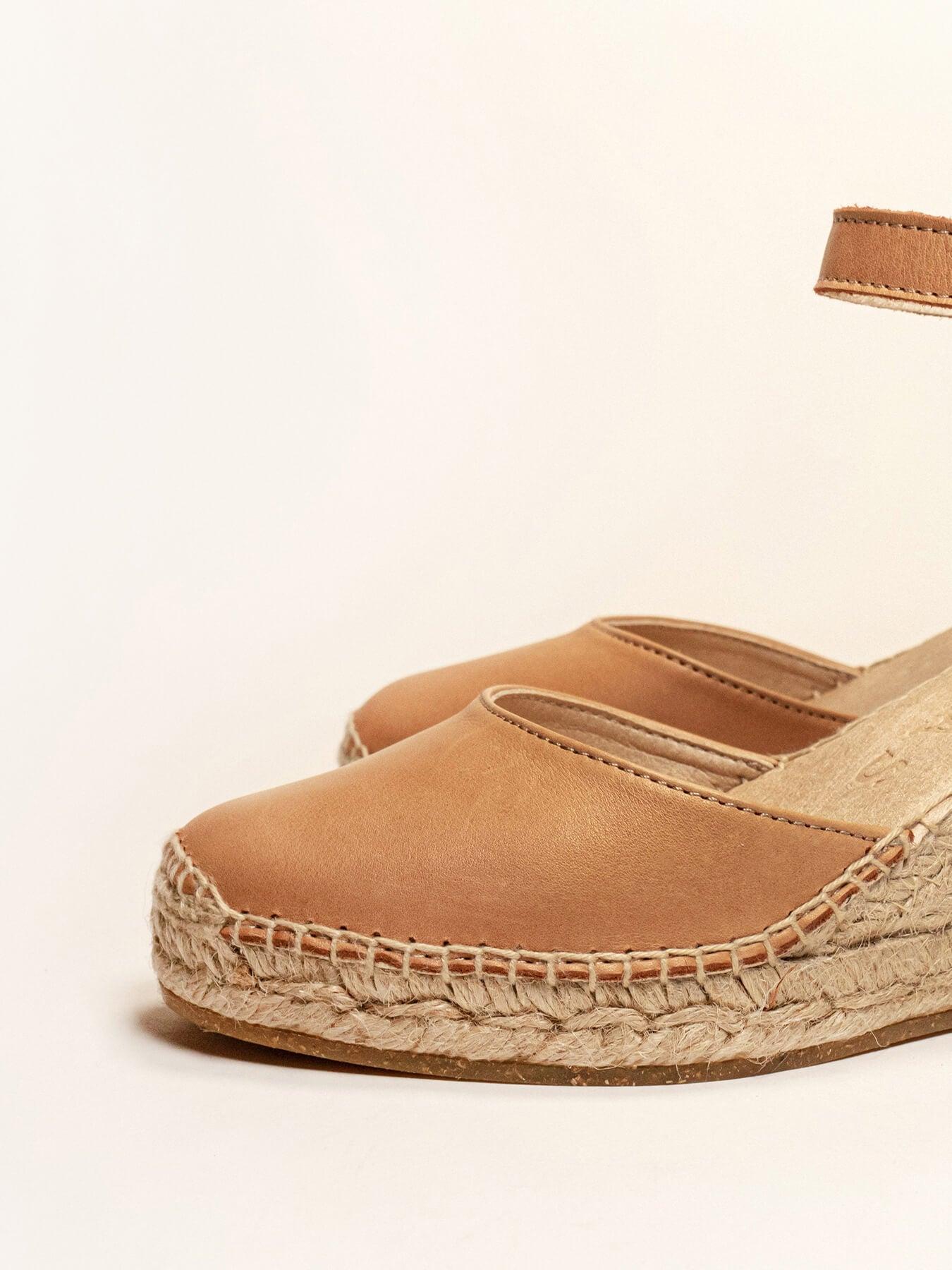 Sandália Anabela Média Marga Napa Marrom Claro