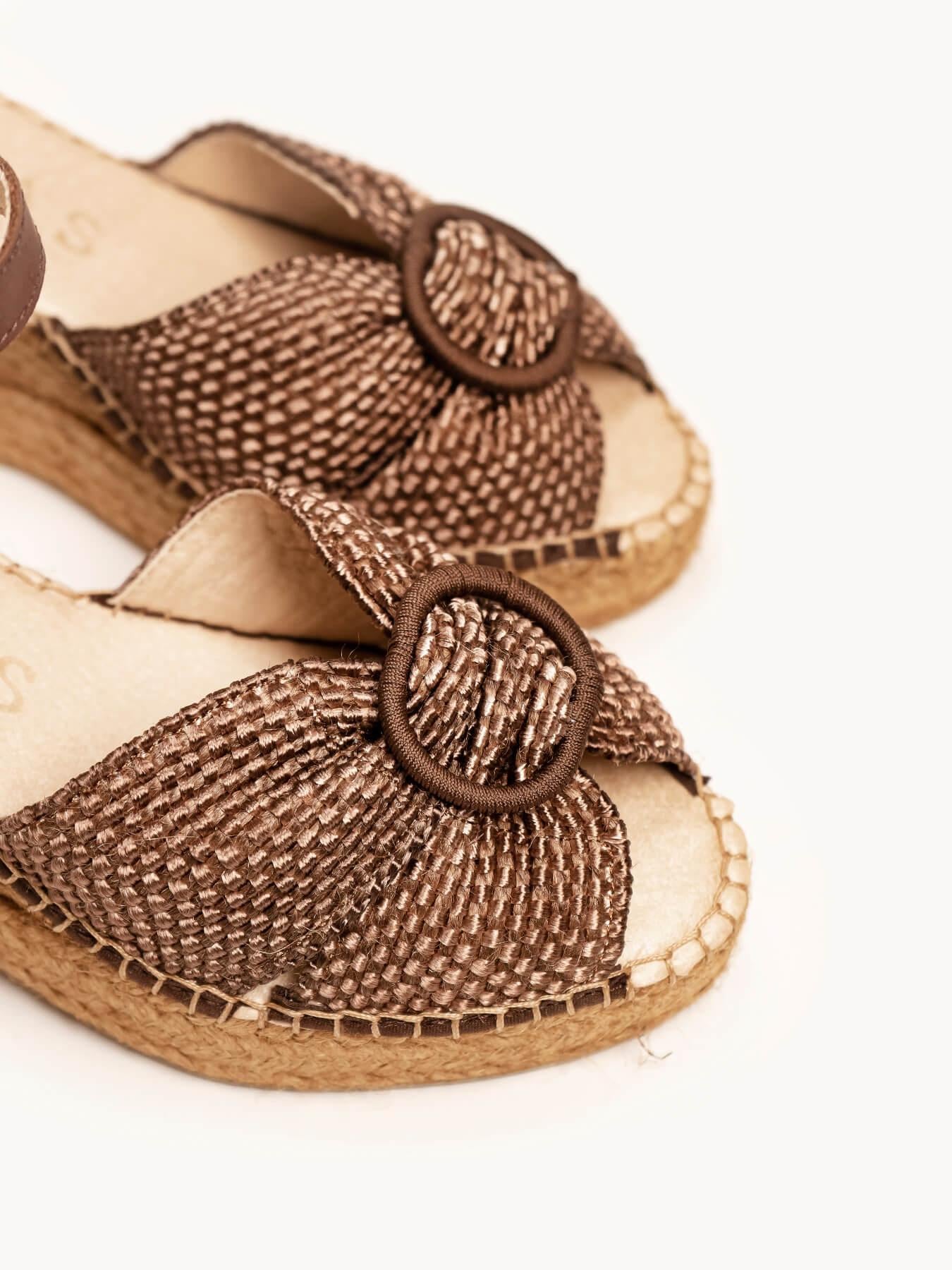 Sandália Amapola Anabela 8 cm Trançado Marrom Escuro