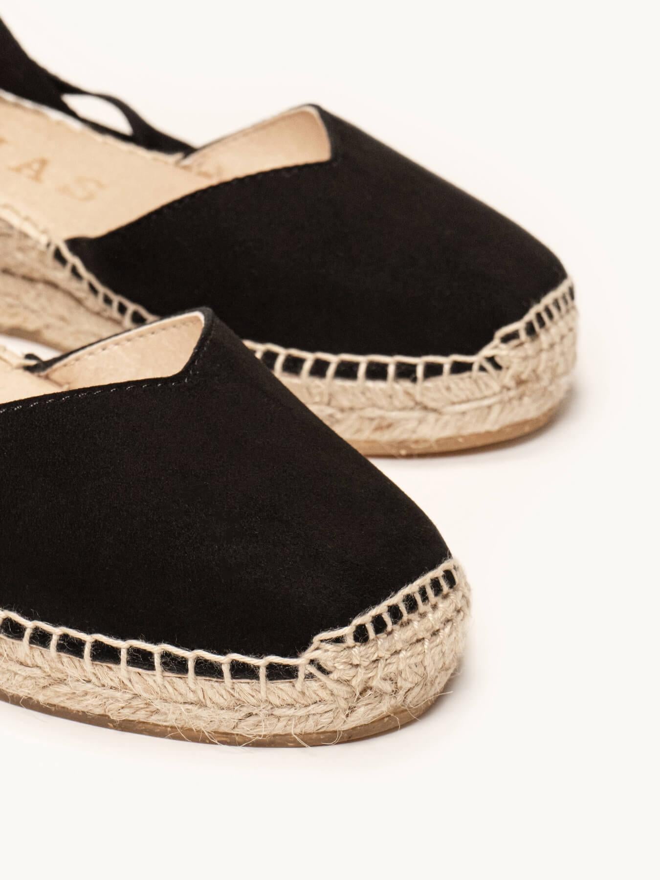 Sandália Anabela Baixa Romero Camurça Preto