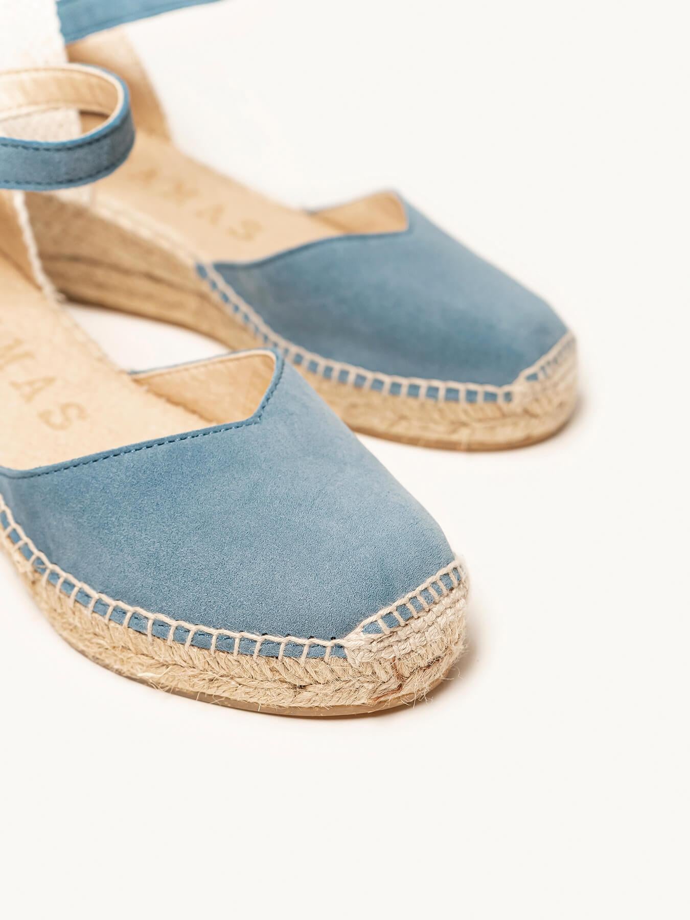 Sandália Jara Anabela 5 cm Camurça Azul Jeans