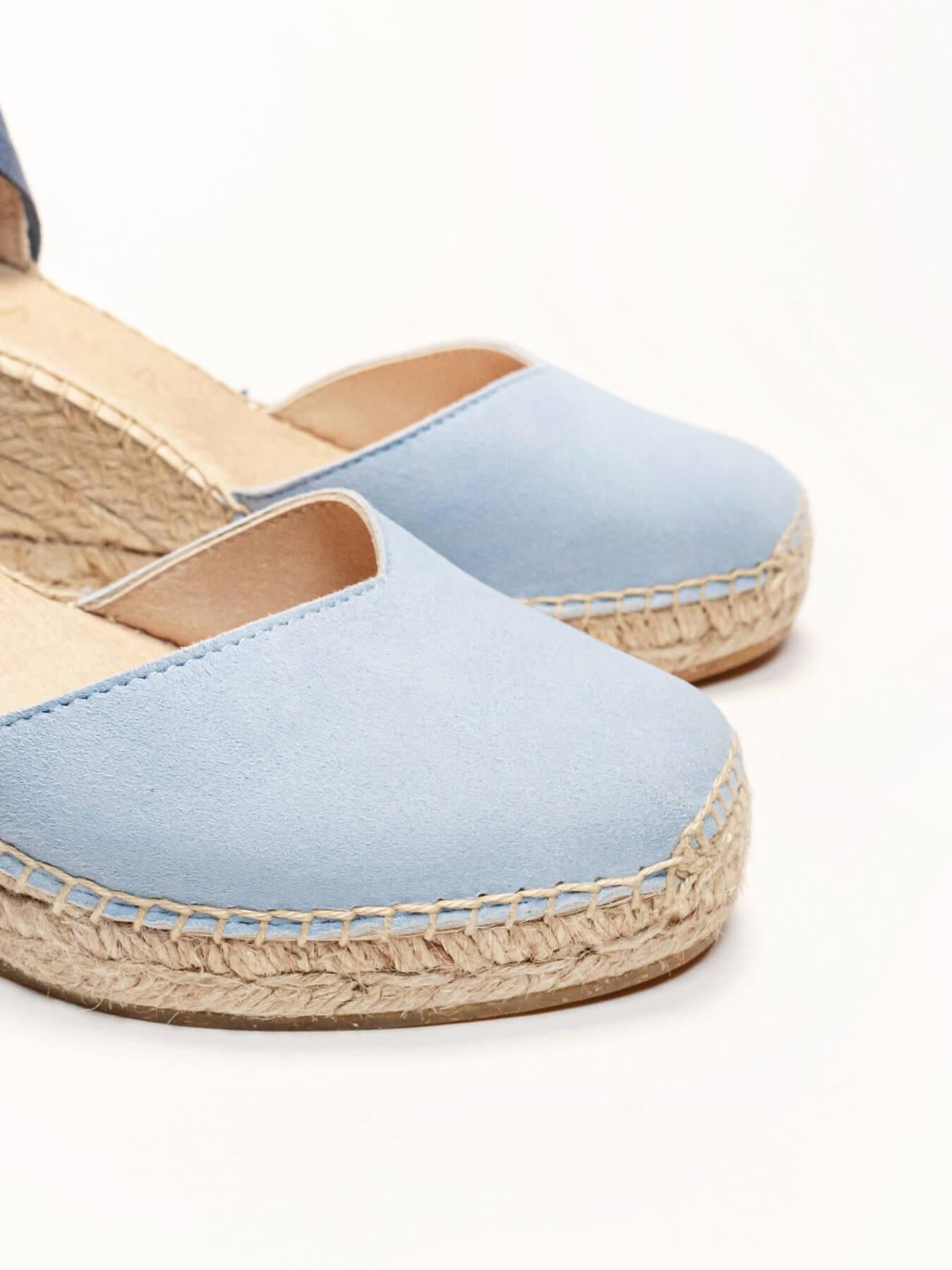 Sandália Romero Anabela 7 cm Camurça Azul Claro